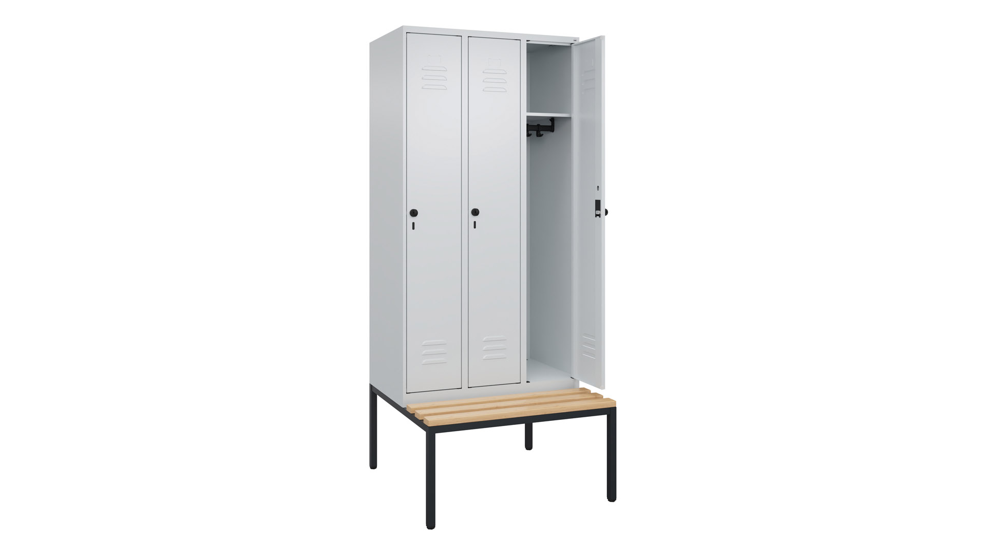 Spind - Garderobenschrank, Breite 90 cm, Höhe 212 cm, Tiefe 50 cm, 3 Abteile