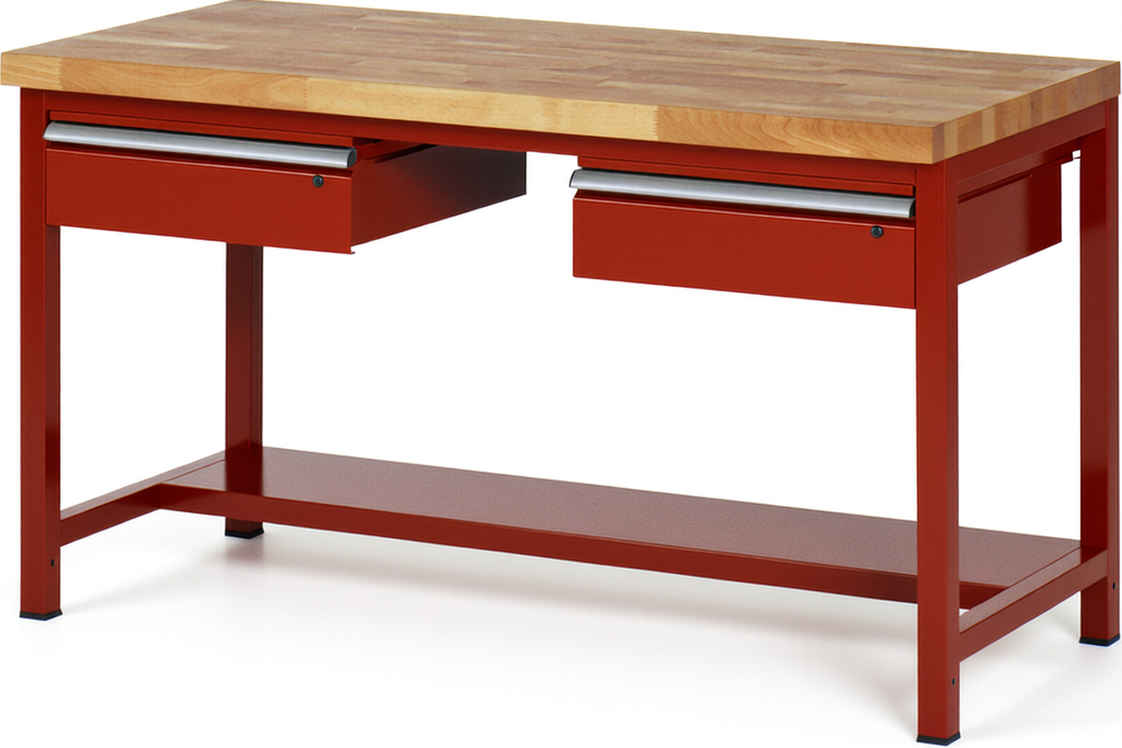 RAU Werkbank rot - Breite 150 cm - Tiefe 90 cm - Höhe 104 cm - Buche-Massiv Arbeitsplatte 40 mm