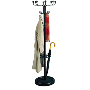 Garderobenständer, Durchm.xH 520x1760 mm, 8 Hut- + 8 Mantelhaken, Schirmständer, schwarz