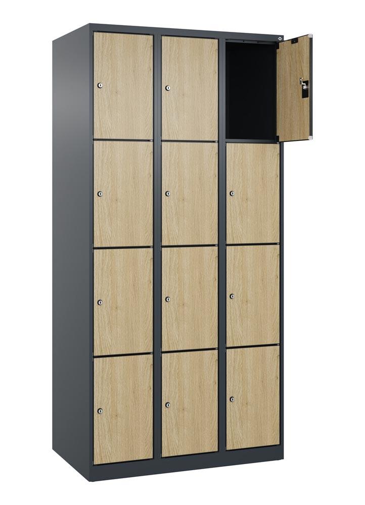 Fächerschrank mit MDF Türen, Breite 90 cm, Höhe 185 cm, Tiefe 50 cm, 12 Fächer