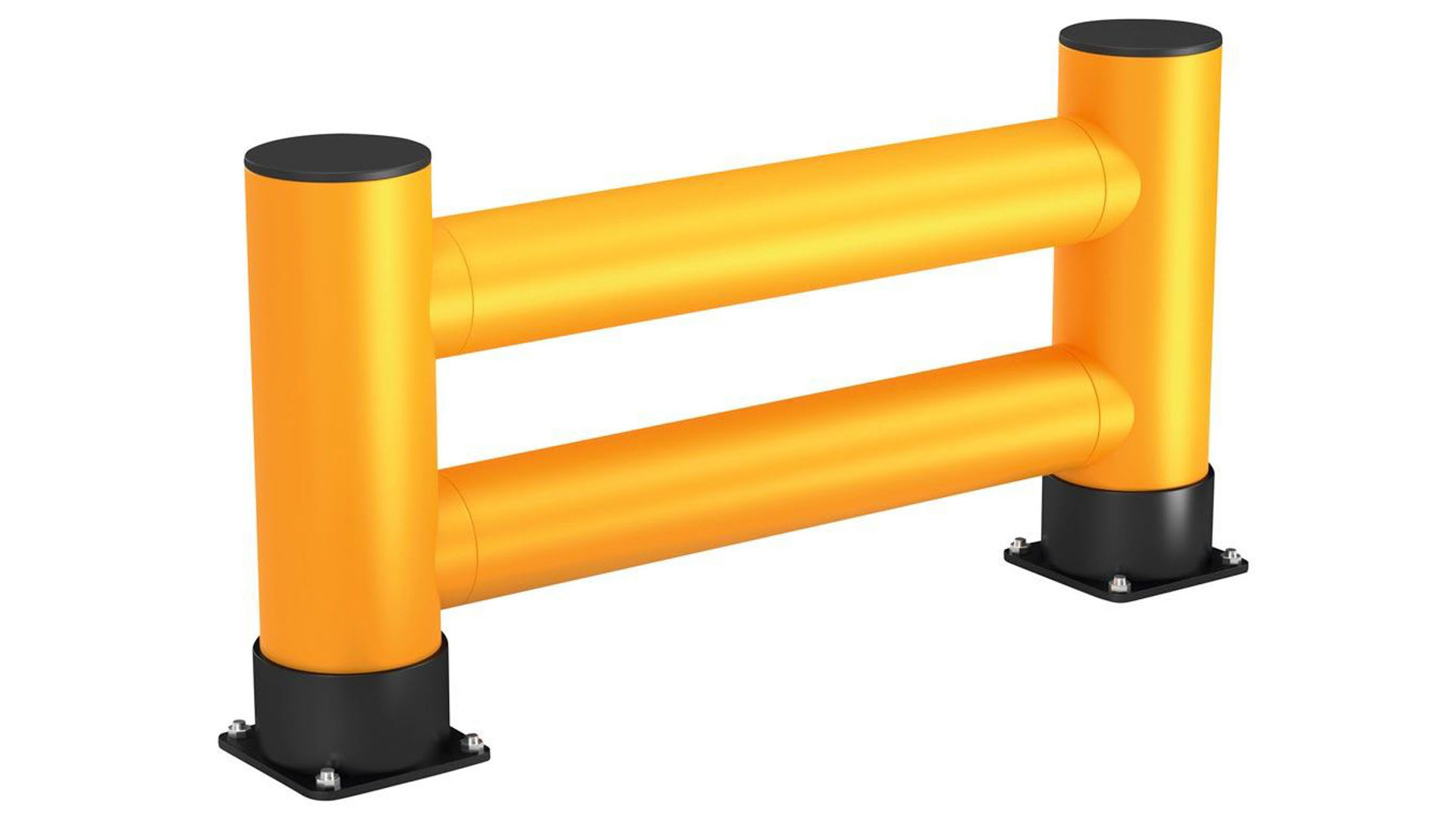 Regalendschutz, Doppelplanke, HDPE, Länge 1200 mm, Höhe 600 mm, Pollerdurchm. 180 mm, Verbindungsrohrdurchm. 140 mm, Farbe gelb