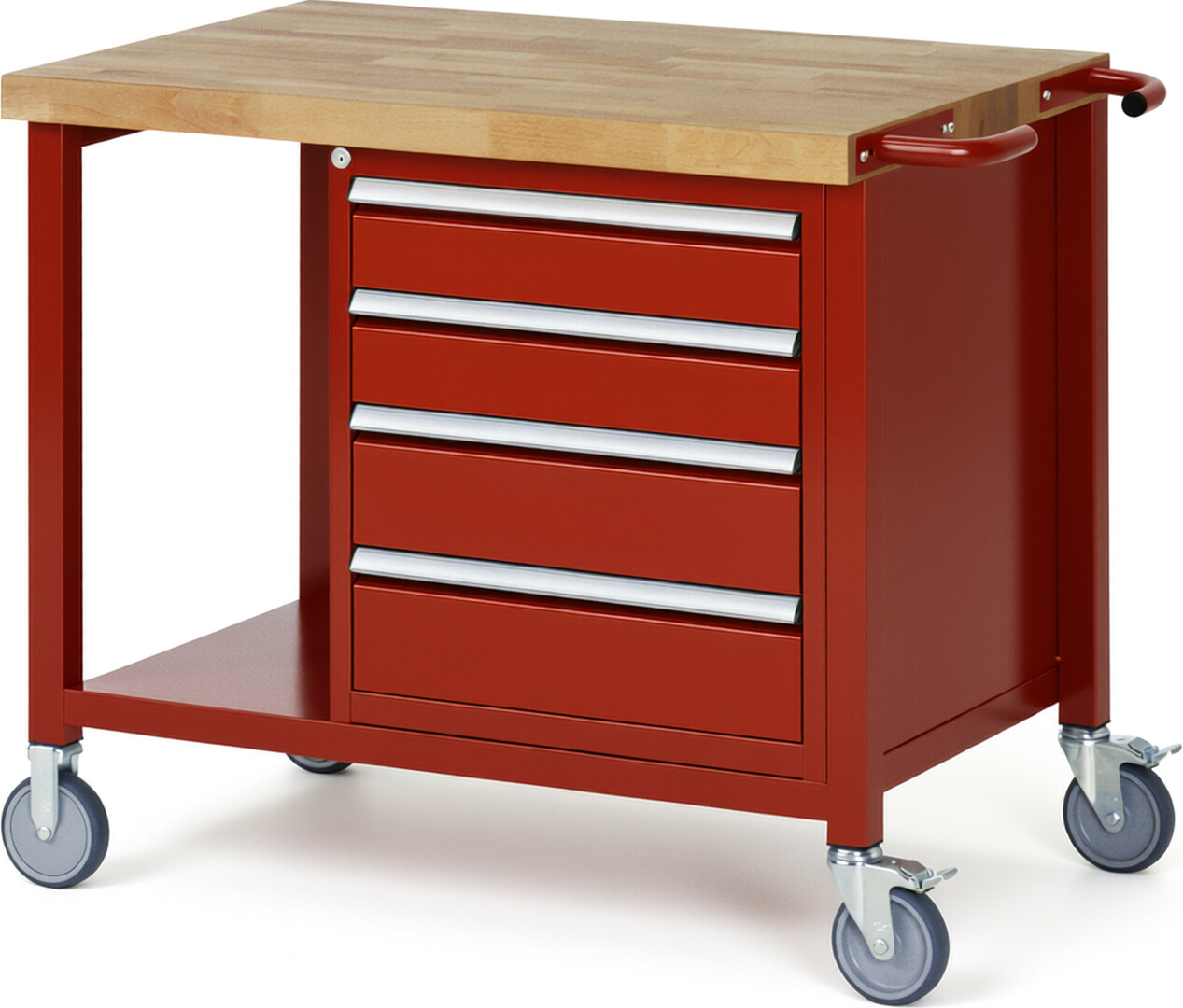 RAU Werkbank rot - Breite 100 cm - Tiefe 70 cm - Höhe 108 cm - Buche-Massiv Arbeitsplatte 40 mm