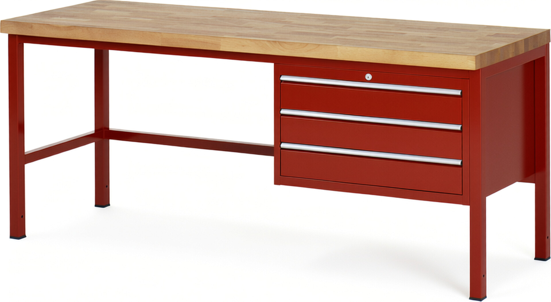 Werkbank Modell 8227 rot, BxTxH 2000x700x840 mm,  Buche-Massiv Arbeitsplatte 40 mm,  3 Schubladen mit  Auszug 90 %