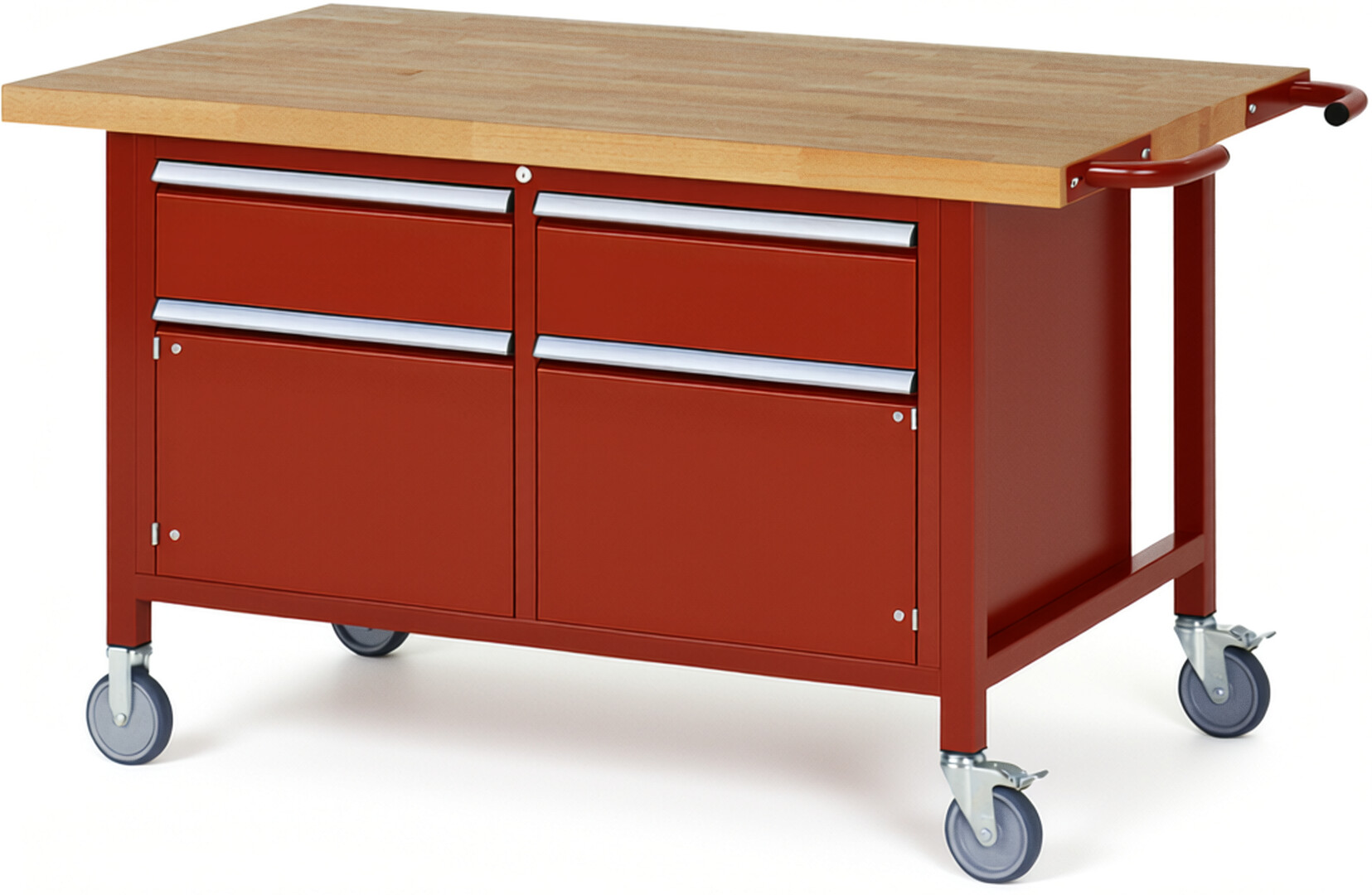 RAU Werkbank rot - Breite 150 cm - Tiefe 90 cm - Höhe 88 cm - Buche-Massiv Arbeitsplatte 40 mm