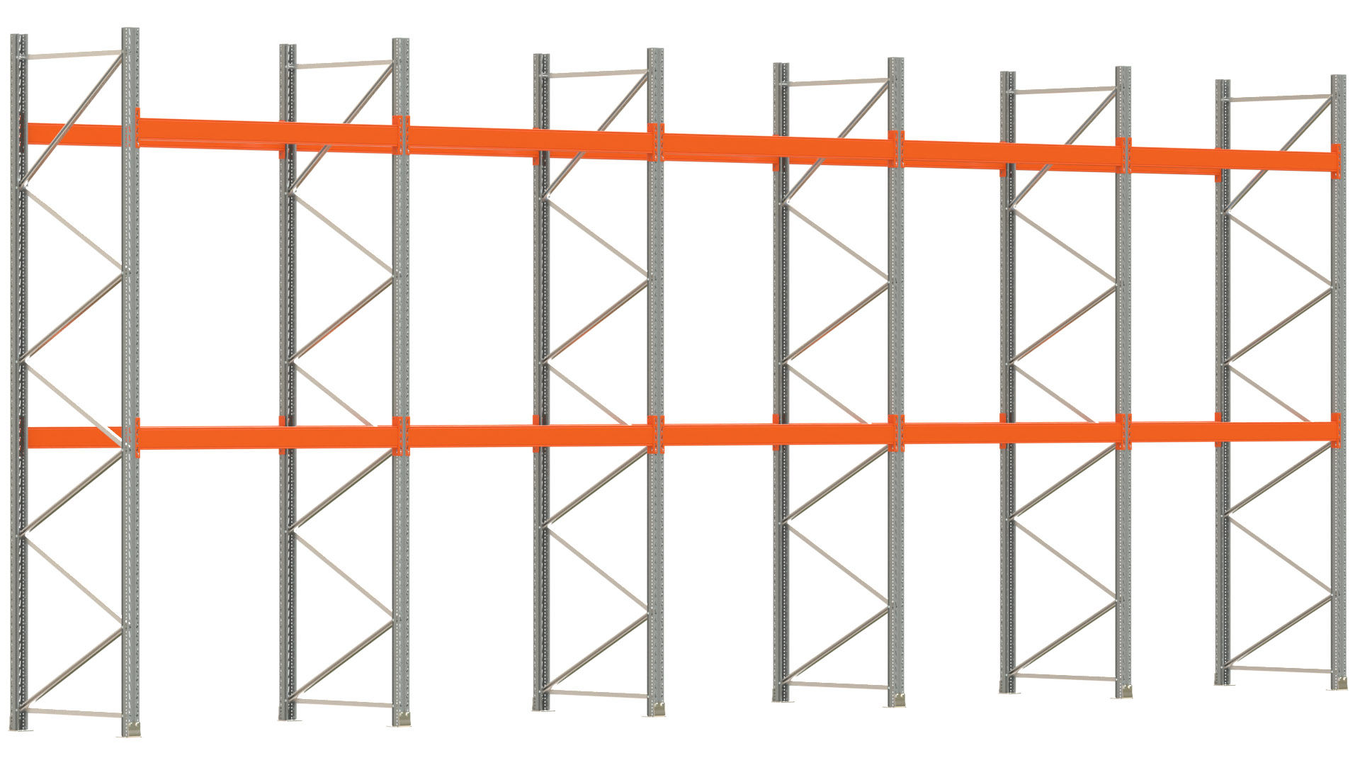 Palettenregal ARTUS - Breite 1001 cm - Höhe 400 cm - Tiefe 110 cm - 2 Träger-Ebenen - max. Fachlast 2000 kg - 30 Palettenstellplätze