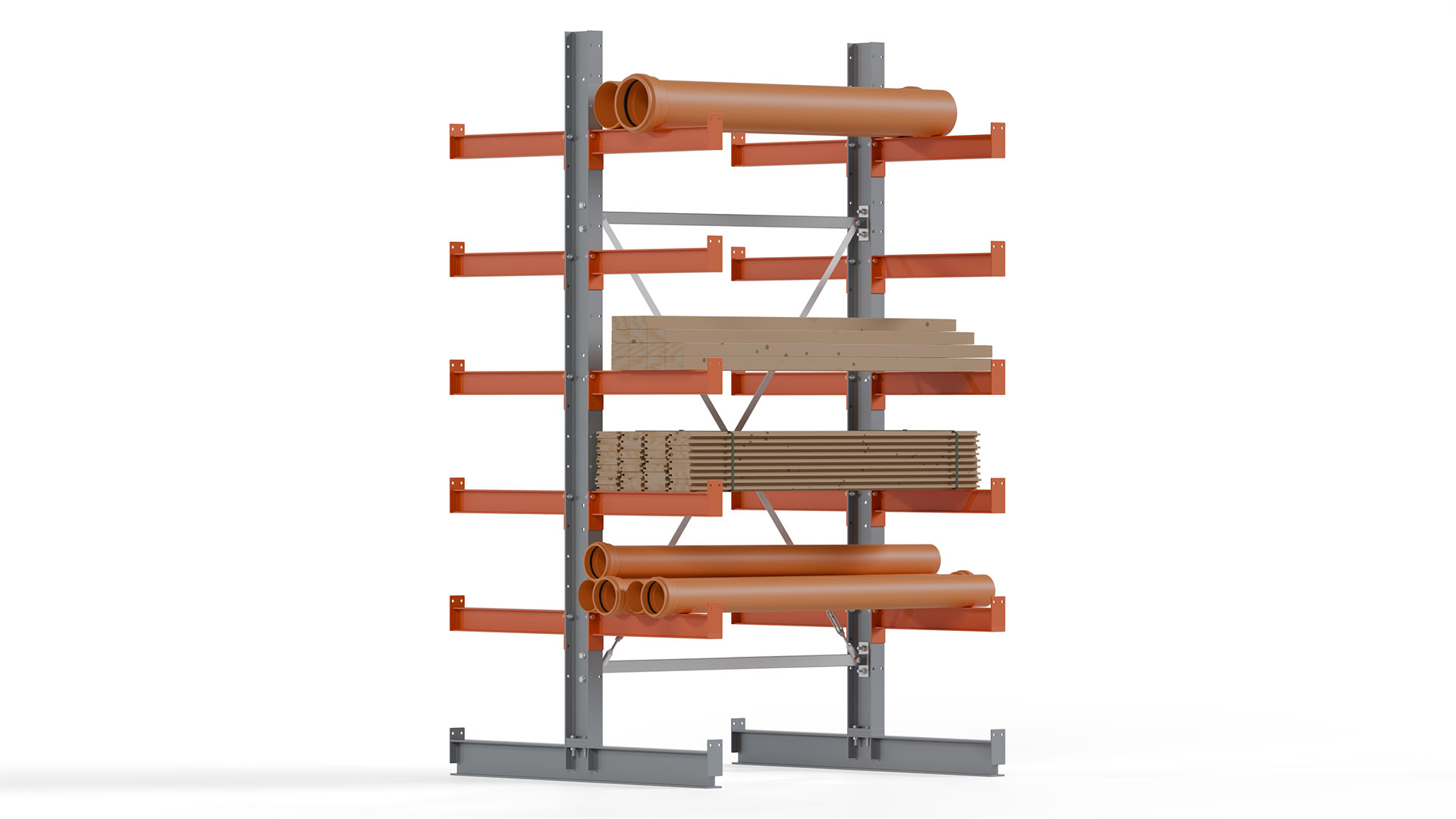 Kragarmregal KARL basic - lackiert - Breite: 128 cm - Höhe: 250 cm - Tiefe: 60 cm - Traglast je Kragarm: 730 kg - beidseitig