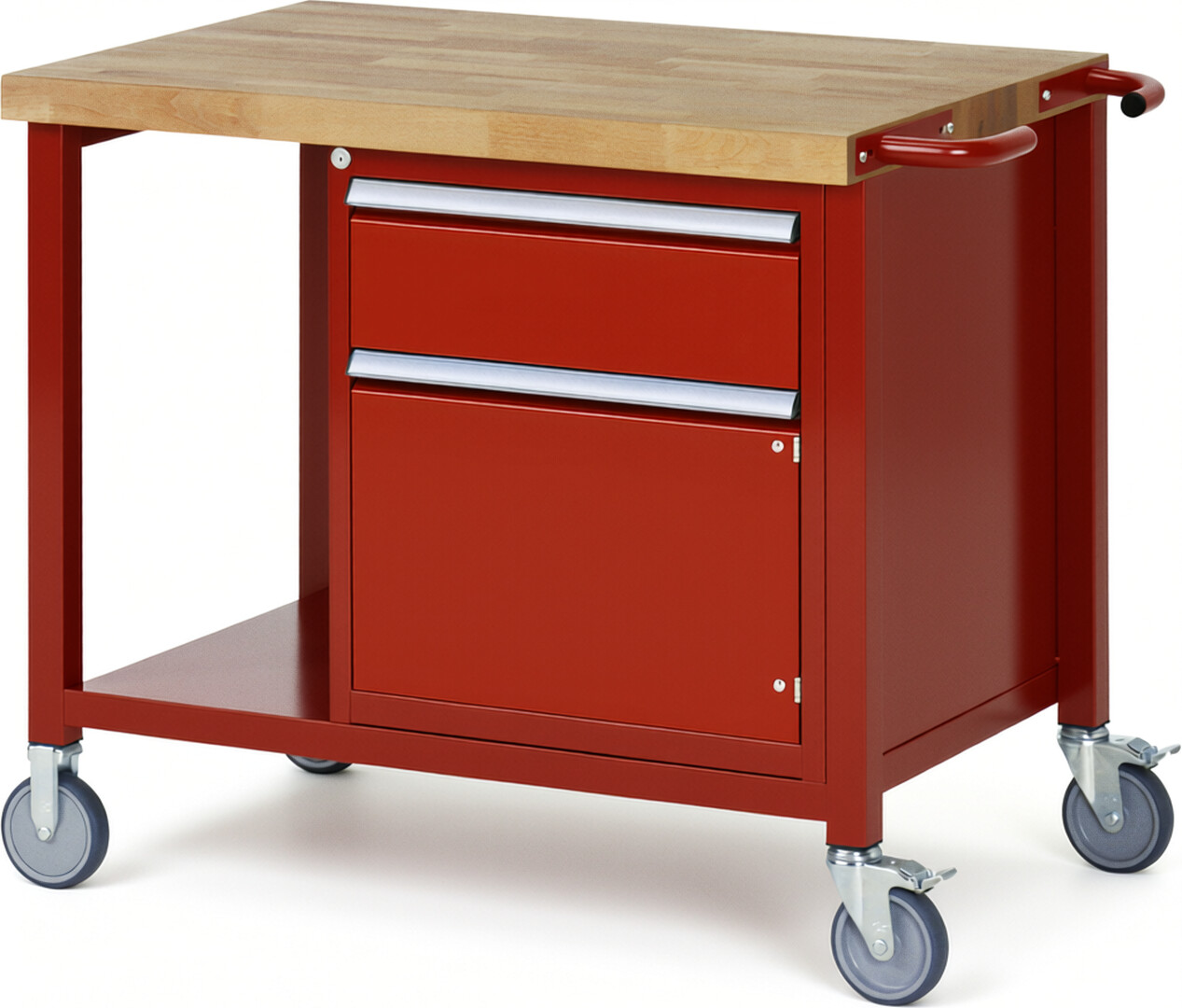 RAU Werkbank rot - Breite 100 cm - Tiefe 70 cm - Höhe 108 cm - Buche-Massiv Arbeitsplatte 40 mm