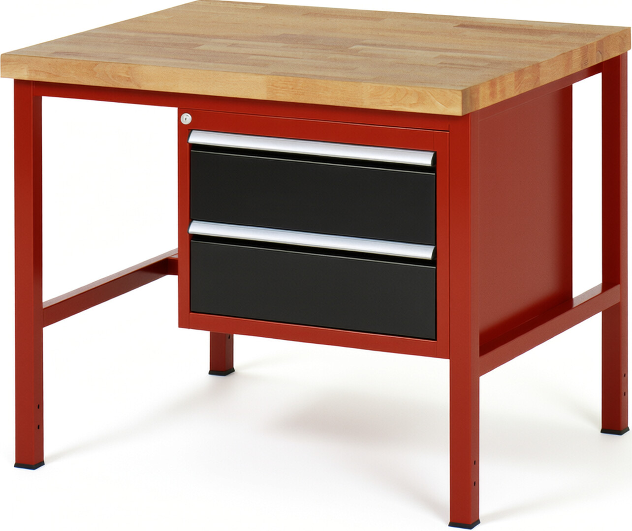 Werkbank Modell 8125 rot - schwarz, BxTxH 1000x900x840 mm,  Buche-Massiv Arbeitsplatte 40 mm,  2 Schubladen mit  Vollauszug 100 % und  SoftClosing