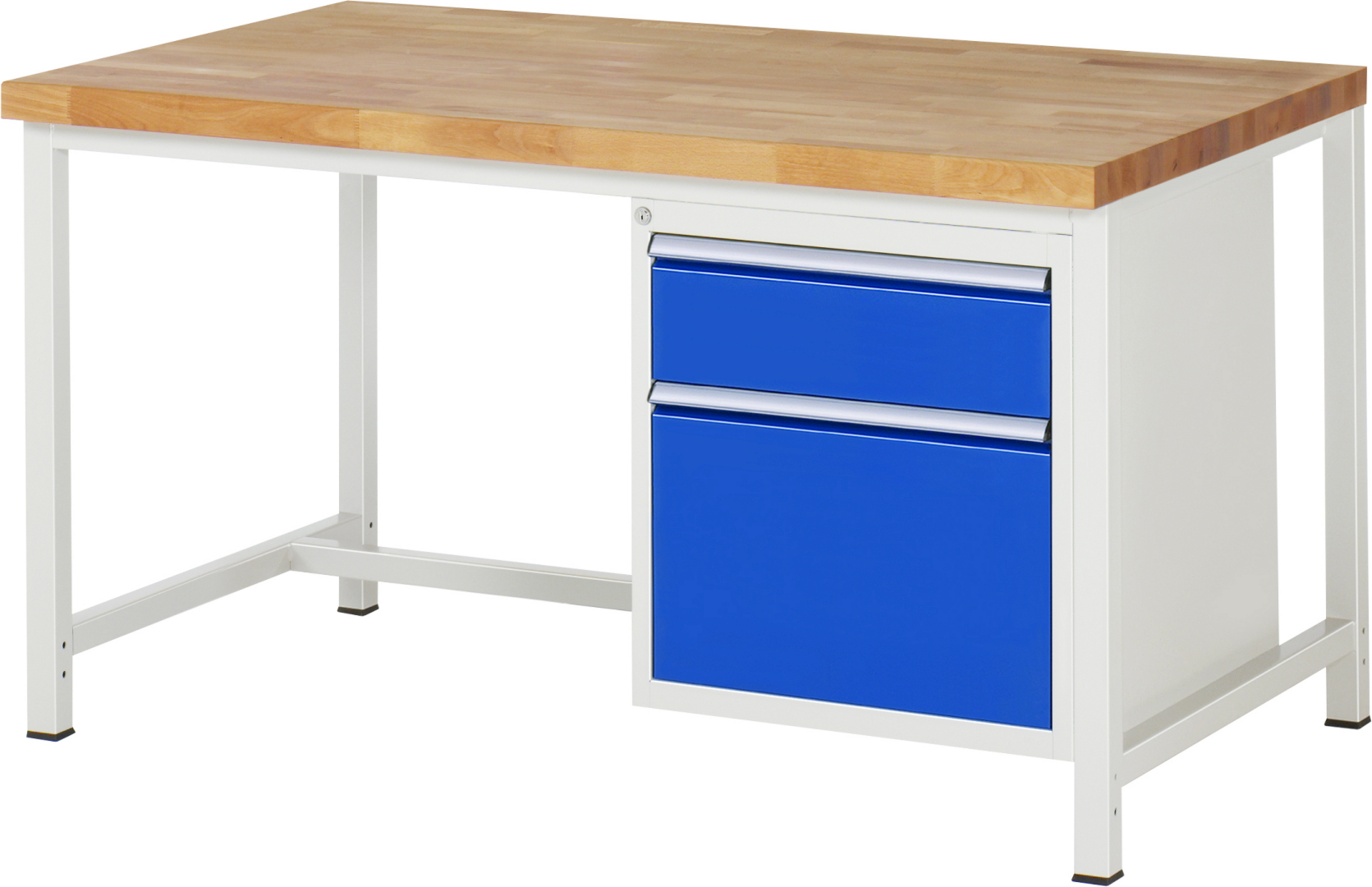 Werkbank Modell 8156,  BxTxH 1500x900x840-1040 mm,  Buche-Massiv Arbeitsplatte 40 mm,  2 Schubladen mit  Vollauszug 100 % und  SoftClosing