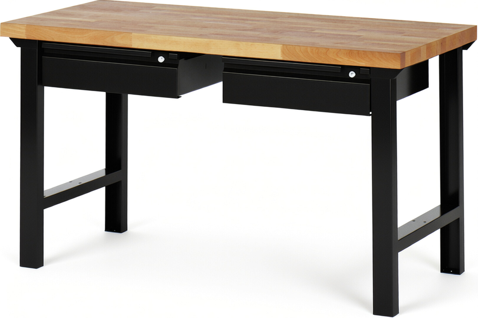 Werkbank - Modell 7002 BASIC schwarz, BxTxH 1500x700x840 mm,  Buche-Massiv Arbeitsplatte 40 mm,  2 Schubladen mit  Auszug 90 %
