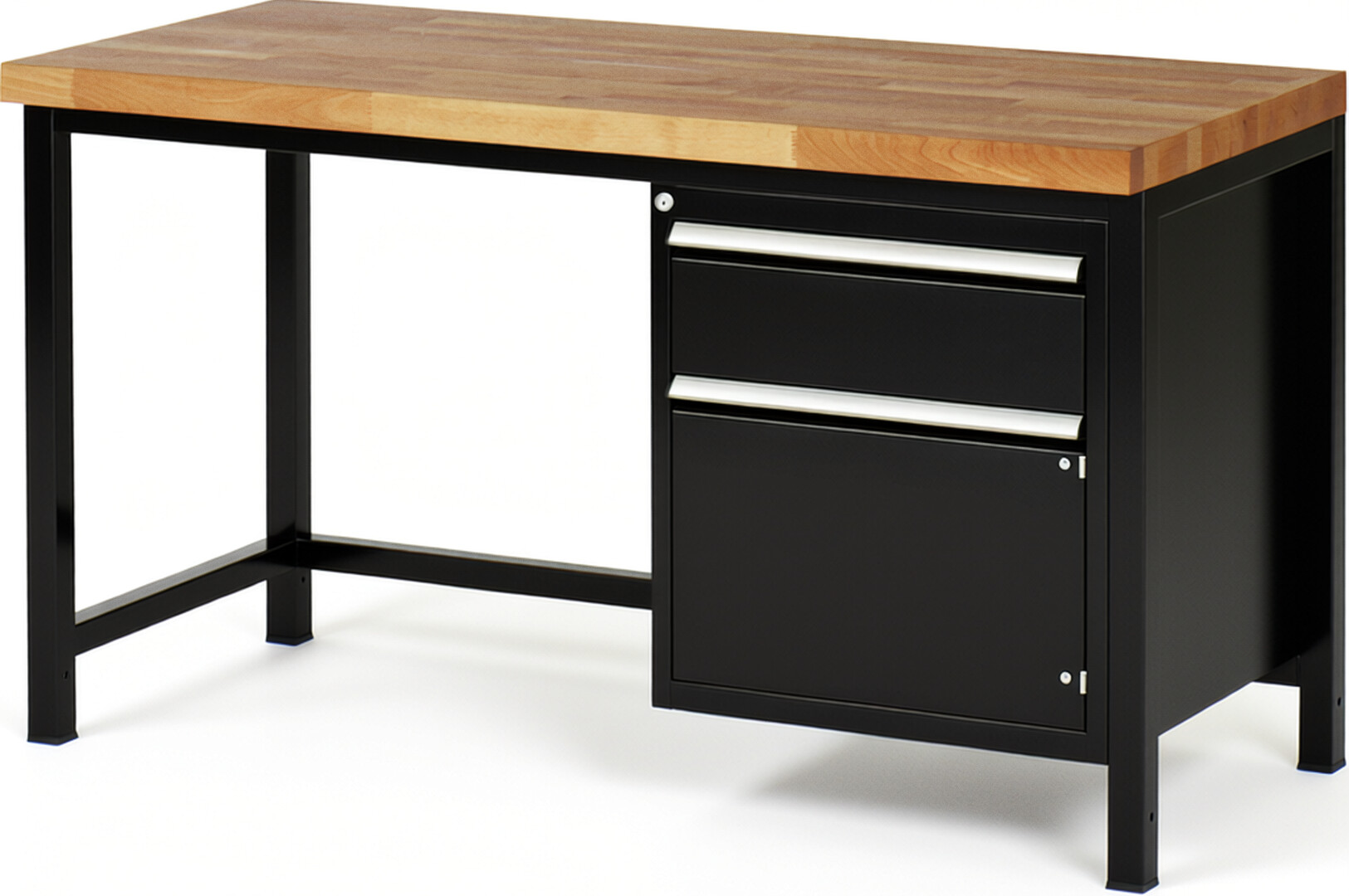 Werkbank Modell 8152 schwarz, BxTxH 1500x700x840-1040 mm,  Buche-Massiv Arbeitsplatte 40 mm,  1 Schublade mit  Auszug 90 %