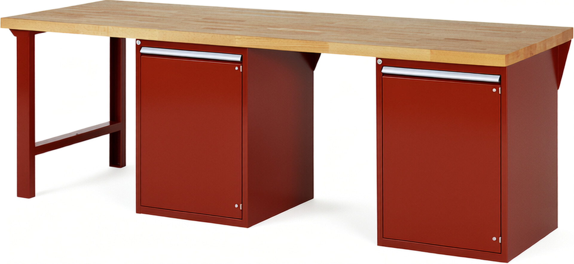 Werkbank Modell 7501 rot, BxTxH 2500x900x840 mm,  Buche-Massiv Arbeitsplatte 40 mm