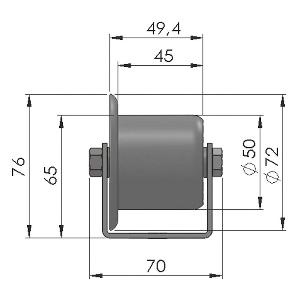 Colli-Rollenschiene, Profil 50/58/50x2,5 mm, verzinkt, Stahlrollen mit Spurkranz, Traglast 120 kg, Bauhöhe 65/76 mm, Achsabstand 200 mm