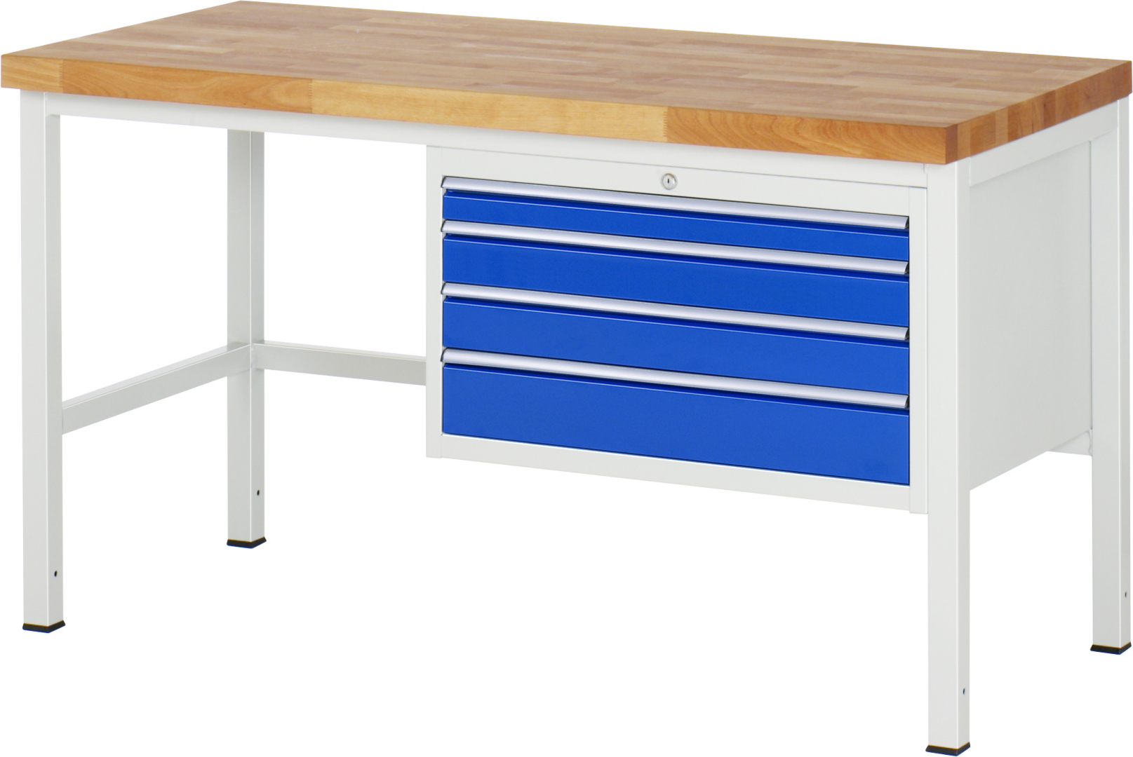 Werkbank Modell 8232 schwarz, BxTxH 1500x700x840-1040 mm,  Buche-Massiv Arbeitsplatte 40 mm,  4 Schubladen mit  Vollauszug 100 % und  SoftClosing