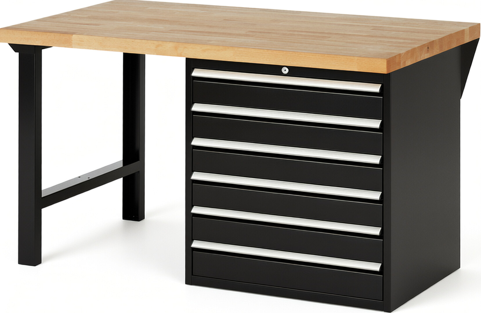 RAU Werkbank schwarz - Breite 150 cm - Tiefe 90 cm - Höhe 84 cm - Buche-Massiv Arbeitsplatte 40 mm