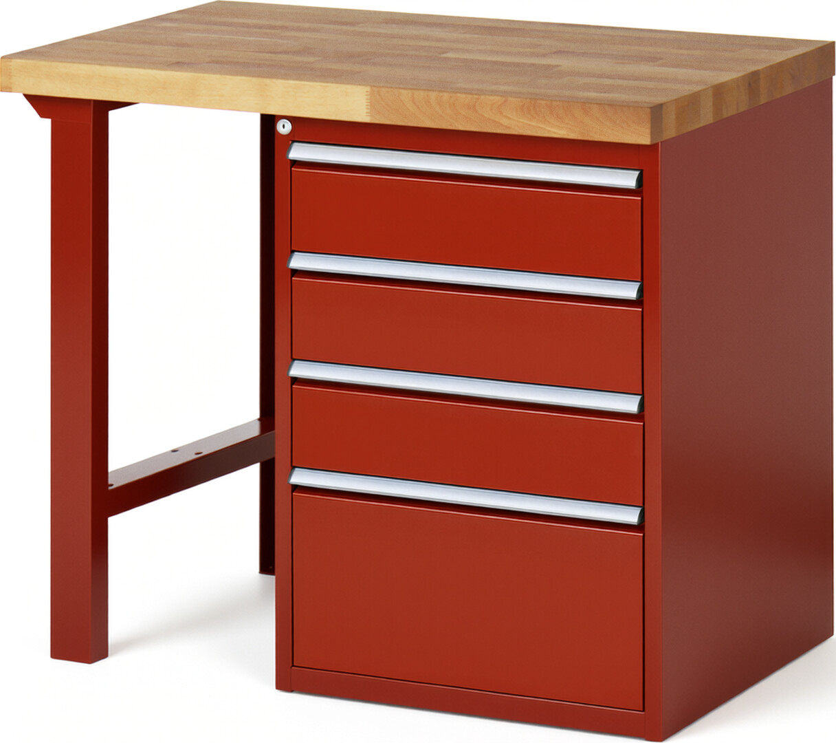 RAU Werkbank rot - Breite 100 cm - Tiefe 70 cm - Höhe 89 cm - Buche-Massiv Arbeitsplatte 40 mm