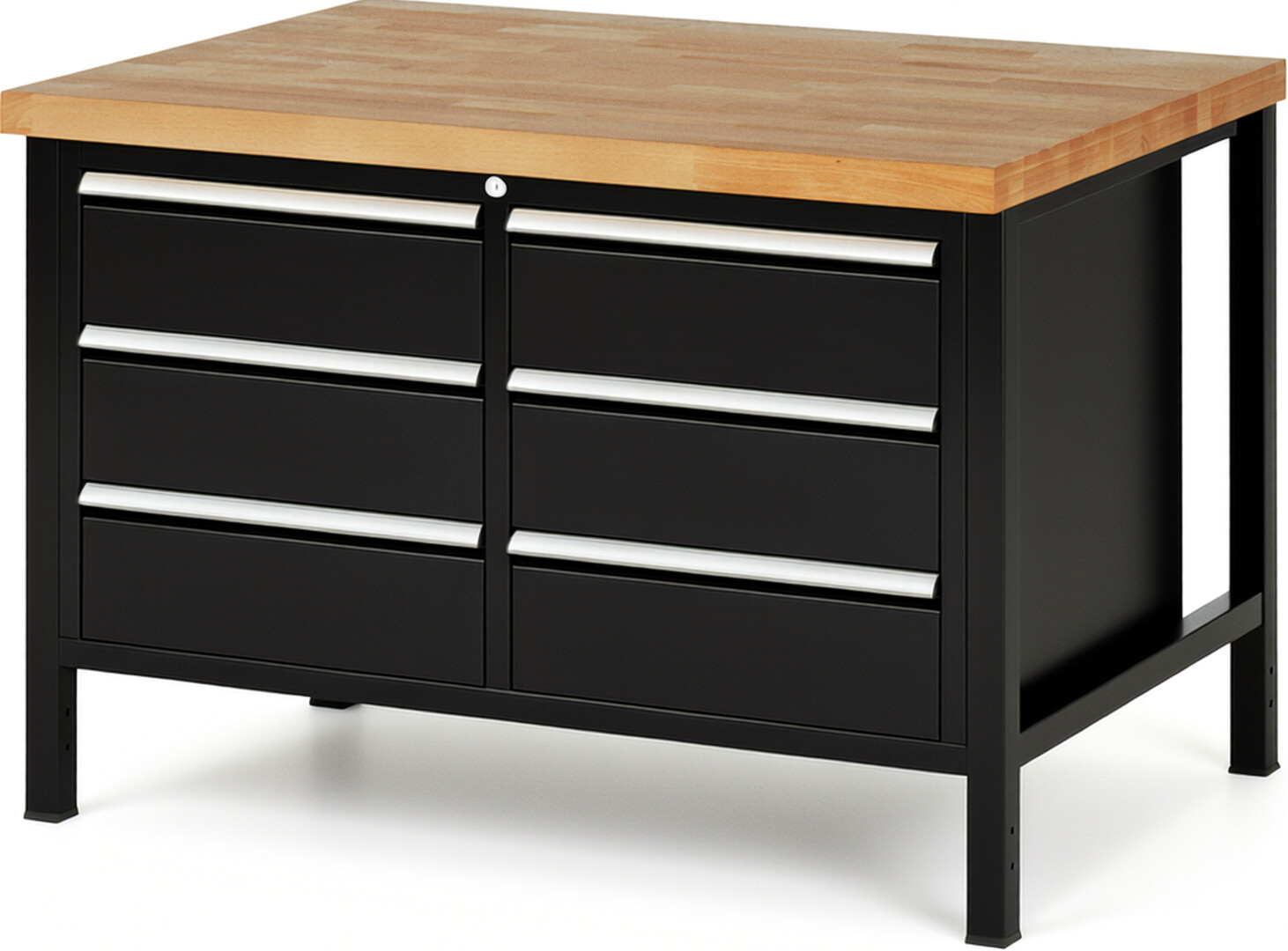 RAU Werkbank schwarz - Breite 125 cm - Tiefe 90 cm - Höhe 84 cm - Buche-Massiv Arbeitsplatte 40 mm