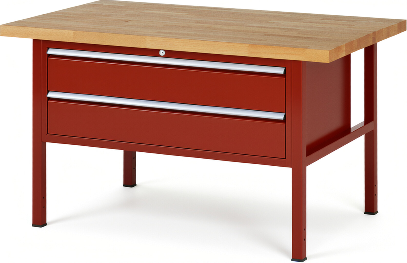 RAU Werkbank rot - Breite 150 cm - Tiefe 90 cm - Höhe 84 cm - Buche-Massiv Arbeitsplatte 40 mm