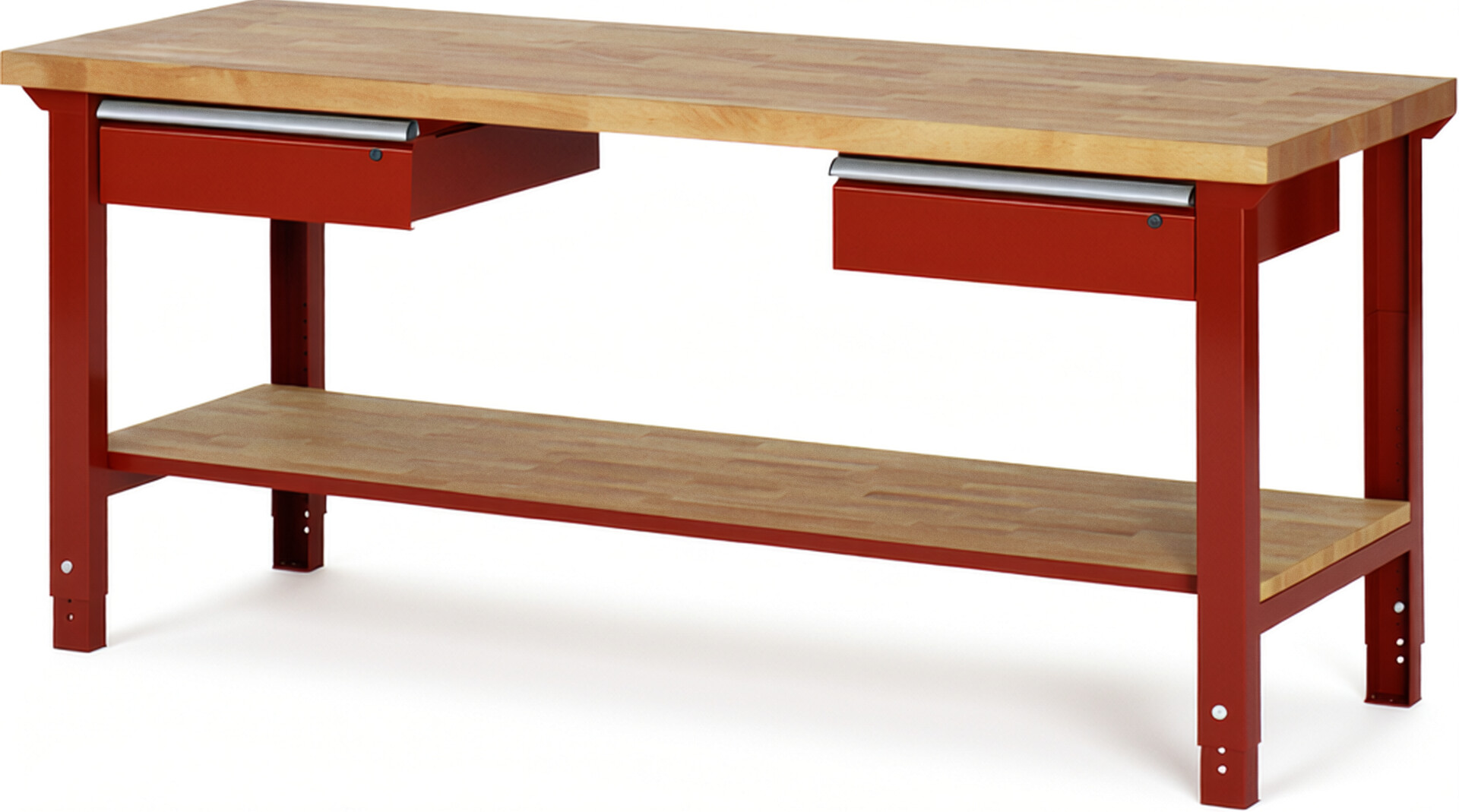 RAU Werkbank rot - Breite 200 cm - Tiefe 70 cm - Höhe 114 cm - Buche-Massiv Arbeitsplatte 40 mm