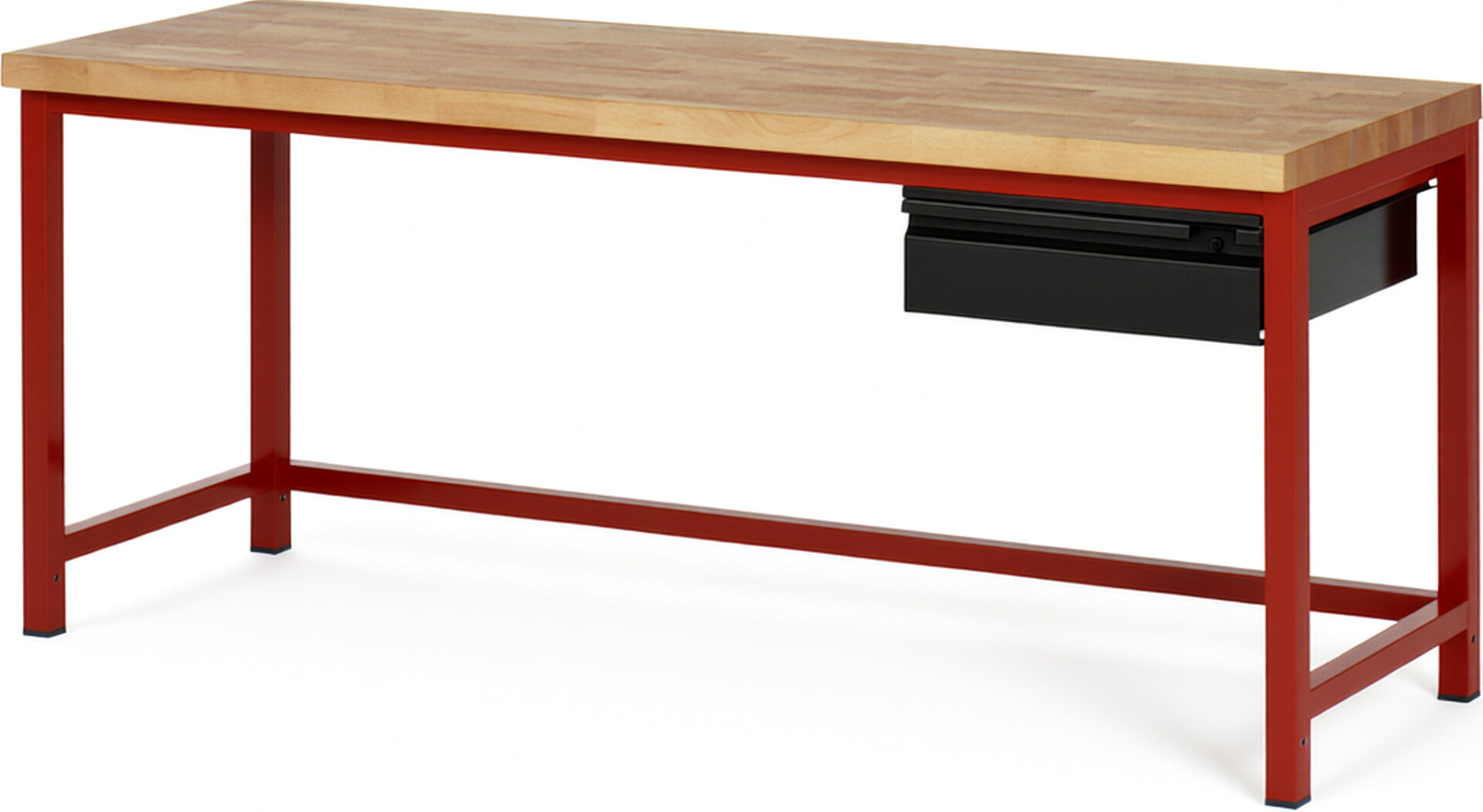 Werkbank rot - schwarz, BxTxH 2000x700x840-1040 mm, Platte Buche 40 mm, 1 Schublade 150 mm, RAL 3000/9011