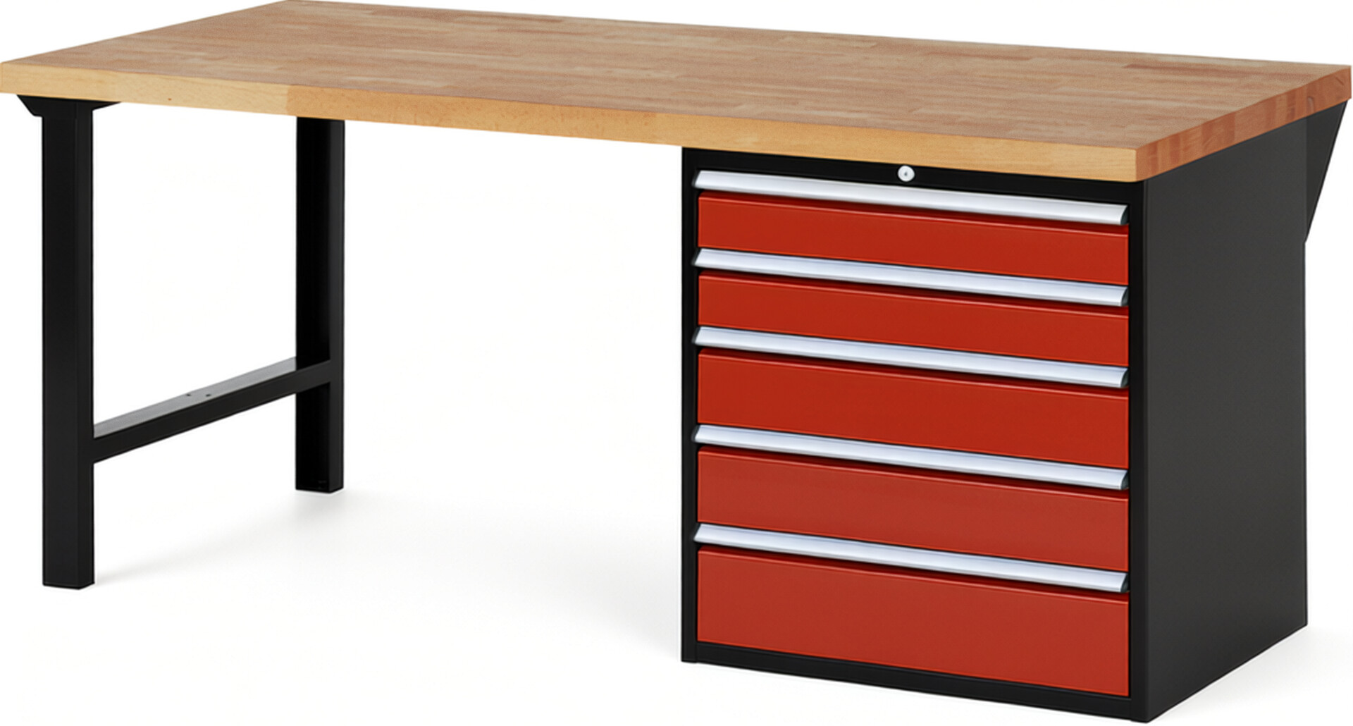 RAU Werkbank schwarz - rot - Breite 200 cm - Tiefe 90 cm - Höhe 84 cm - Buche-Massiv Arbeitsplatte 40 mm