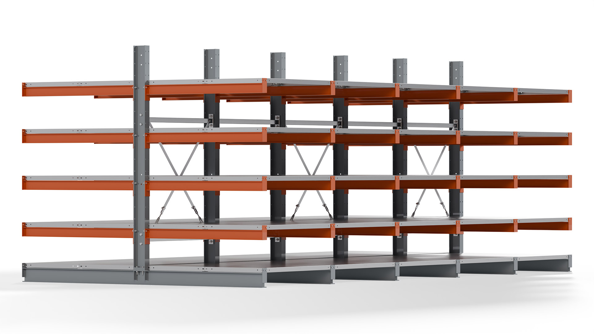 Kragarmregal KARL basic - lackiert - Breite: 500 cm - Höhe: 200 cm - Tiefe: 120 cm - Traglast je Kragarm: 370 kg - beidseitig