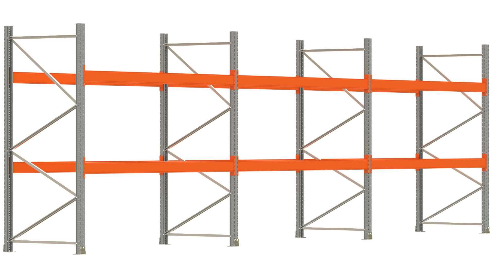 Palettenregal ARTUS - Breite 844 cm - Höhe 250 cm - Tiefe 110 cm - 2 Träger-Ebenen - max. Fachlast 3000 kg - 27 Palettenstellplätze