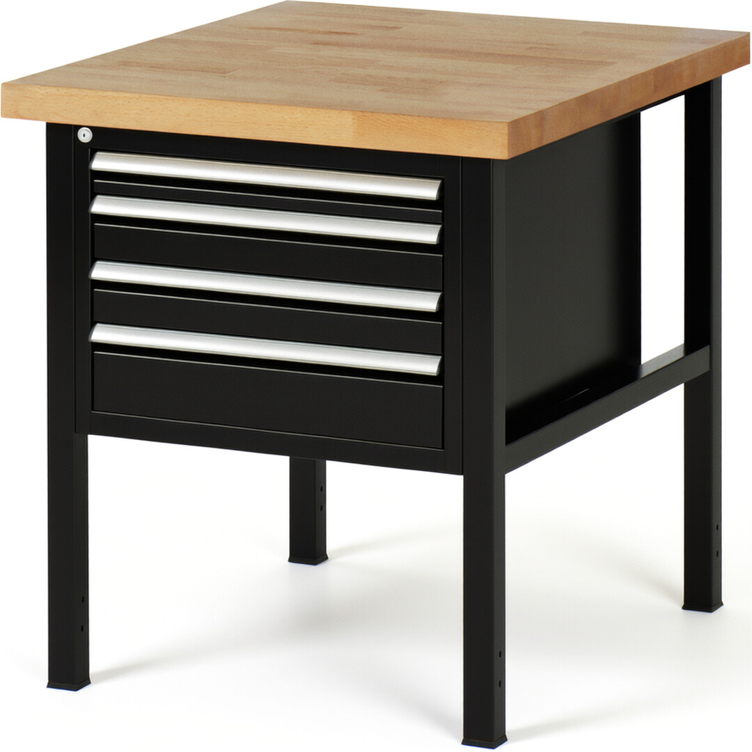 RAU Werkbank schwarz - Breite 75 cm - Tiefe 90 cm - Höhe 104 cm - Buche-Massiv Arbeitsplatte 40 mm