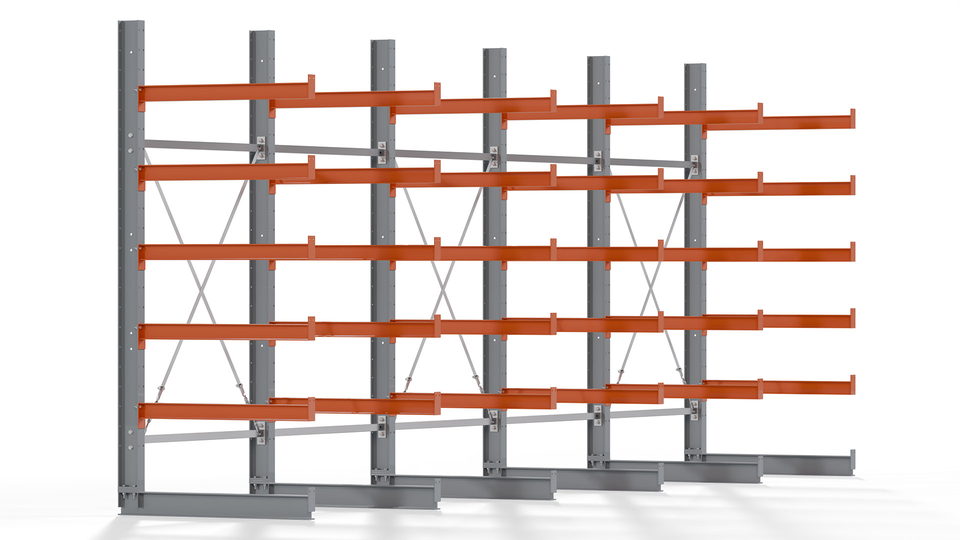 Kragarmregal KARL basic - lackiert - Breite: 640 cm - Höhe: 250 cm - Tiefe: 100 cm - Traglast je Kragarm: 450 kg - einseitig
