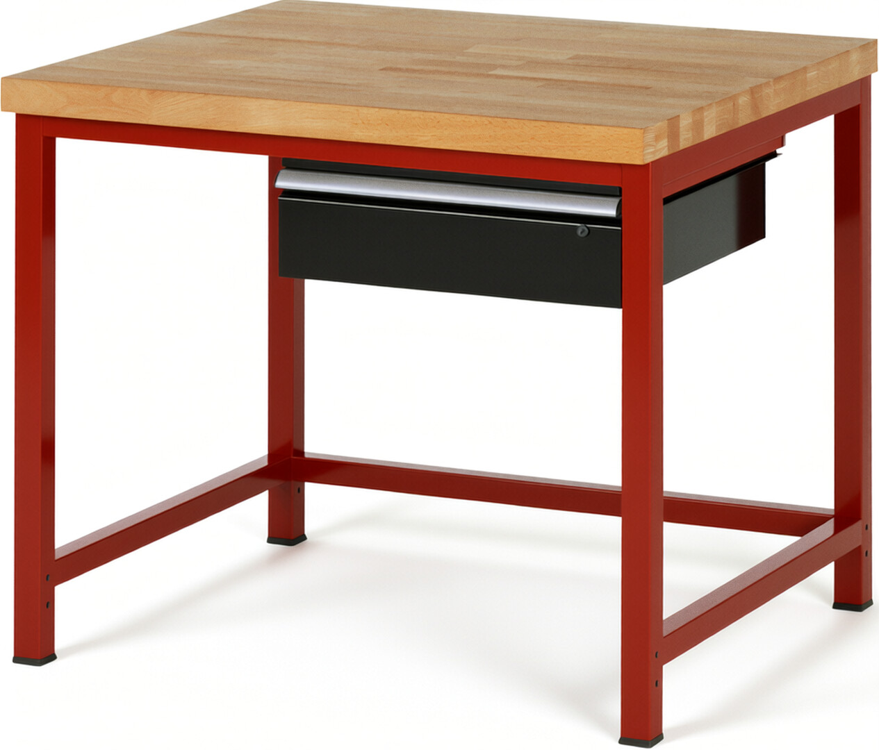 Werkbank Modell 8001 rot - schwarz, BxTxH 1000x900x840-1040 mm,  Buche-Massiv Arbeitsplatte 40 mm,  1 Schublade mit  Auszug 90 %