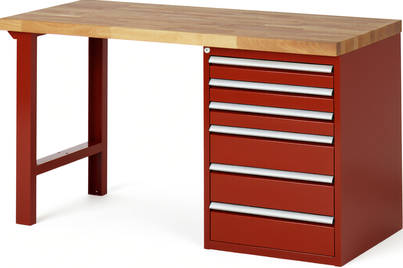 RAU Werkbank rot - Breite 150 cm - Tiefe 70 cm - Höhe 89 cm - Buche-Massiv Arbeitsplatte 40 mm