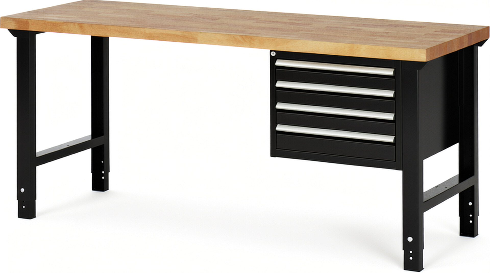 RAU Werkbank schwarz - Breite 200 cm - Tiefe 70 cm - Höhe 114 cm - Buche-Massiv Arbeitsplatte 40 mm