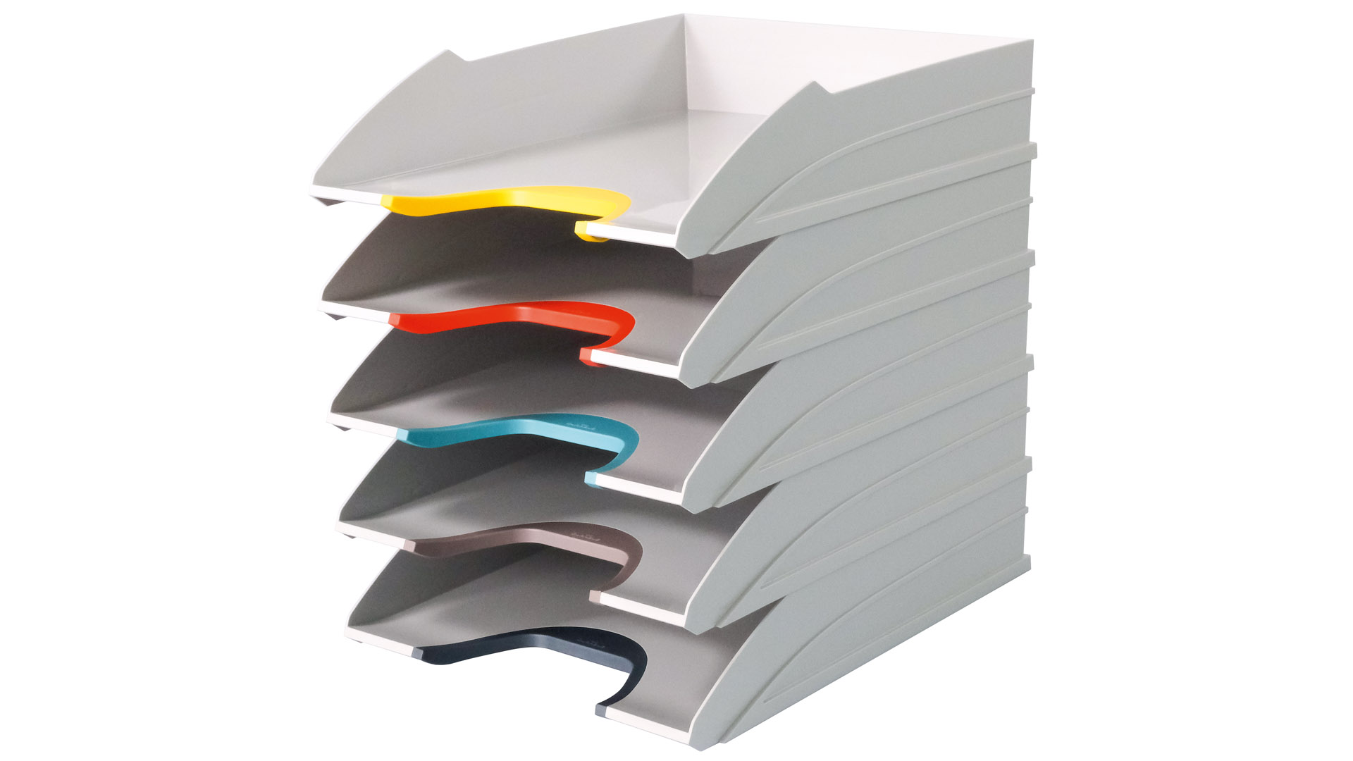 Briefablageschalen, weiß mit verschiedenfarbigen Greifzonen, stapelbar, VE 5 Stück