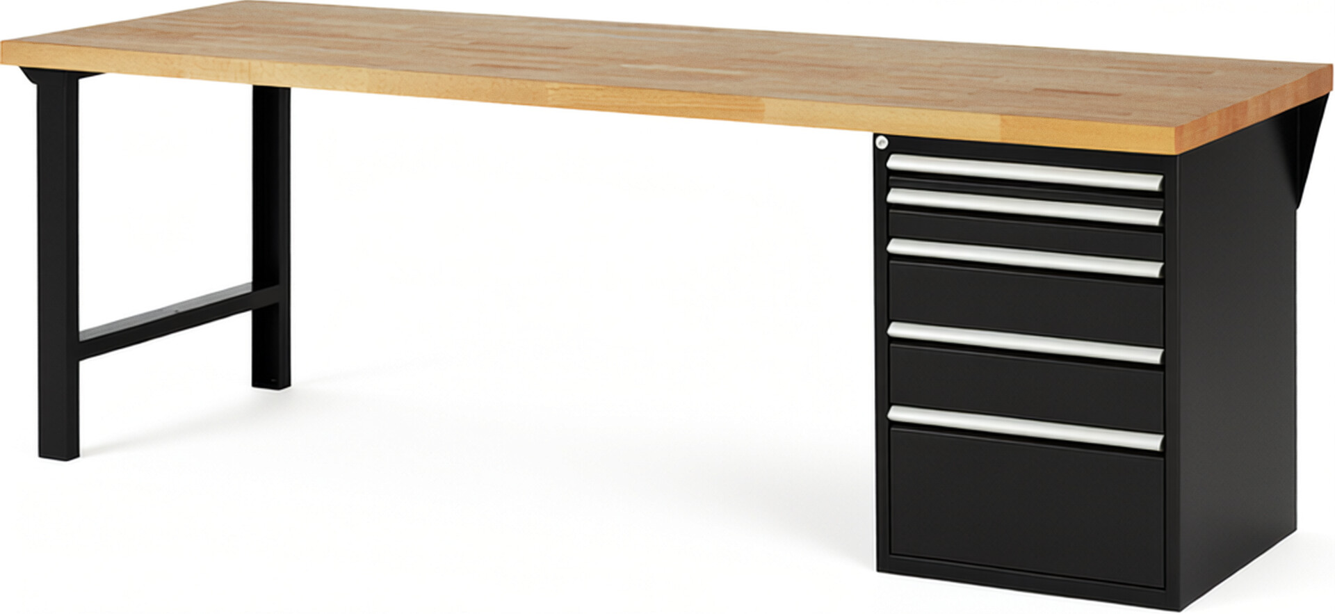 RAU Werkbank schwarz - Breite 250 cm - Tiefe 90 cm - Höhe 89 cm - Buche-Massiv Arbeitsplatte 40 mm