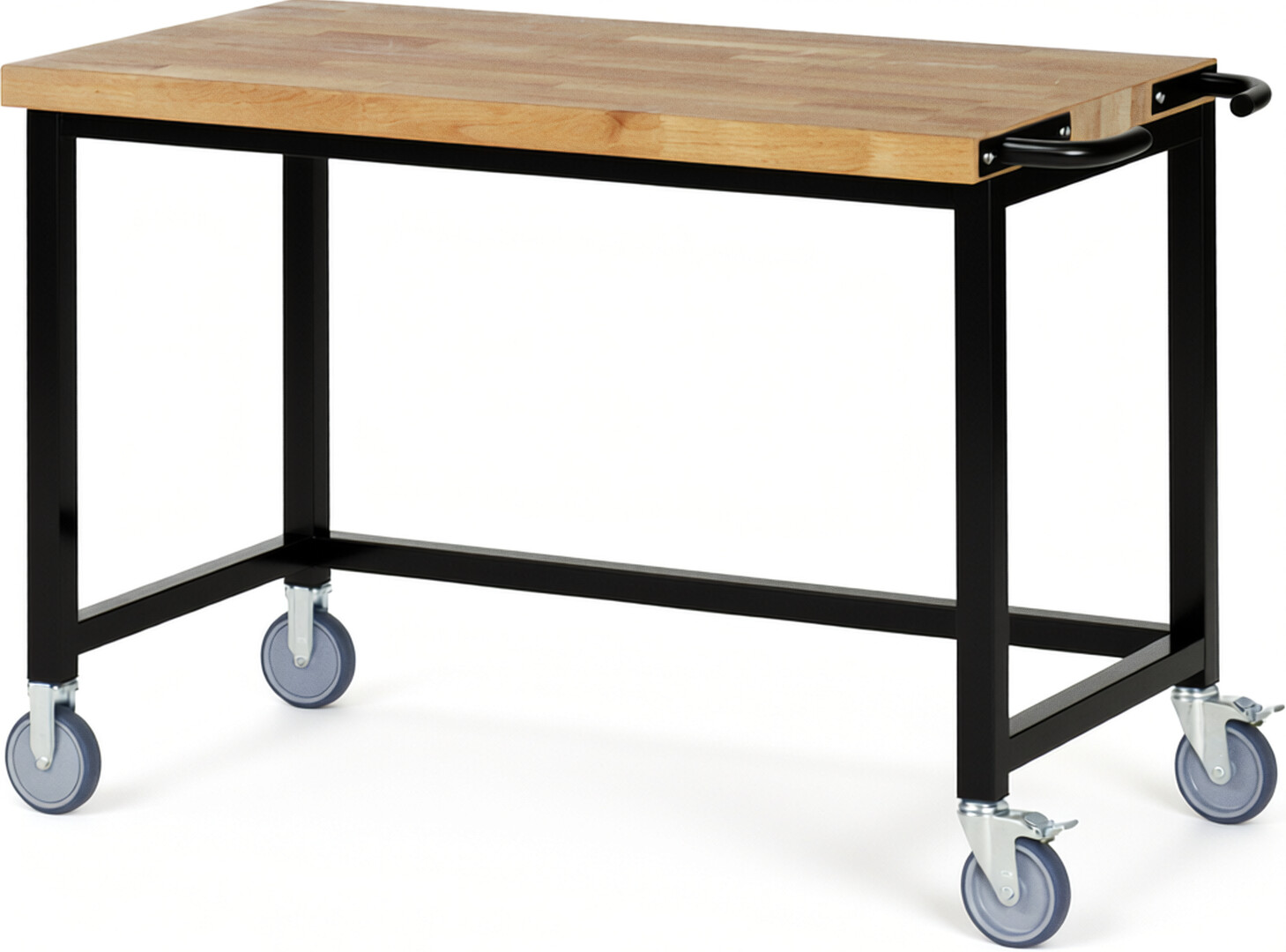 Fahrbare Werkbank Modell 8000 schwarz, BxTxH 1250x700x880-1080 mm,  Buche-Massiv Arbeitsplatte 40 mm