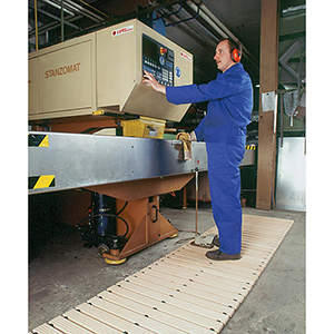 Bodenrost, Holzlaufrost aus abgelagertem Buchenholz, inkl. kunststoffummanteltem Stahlseil und T-Gummipuffern, BxH 1000x36 mm, Gummilagerung: 3-fach (Bestellung 1 mtr = 1 Stück)