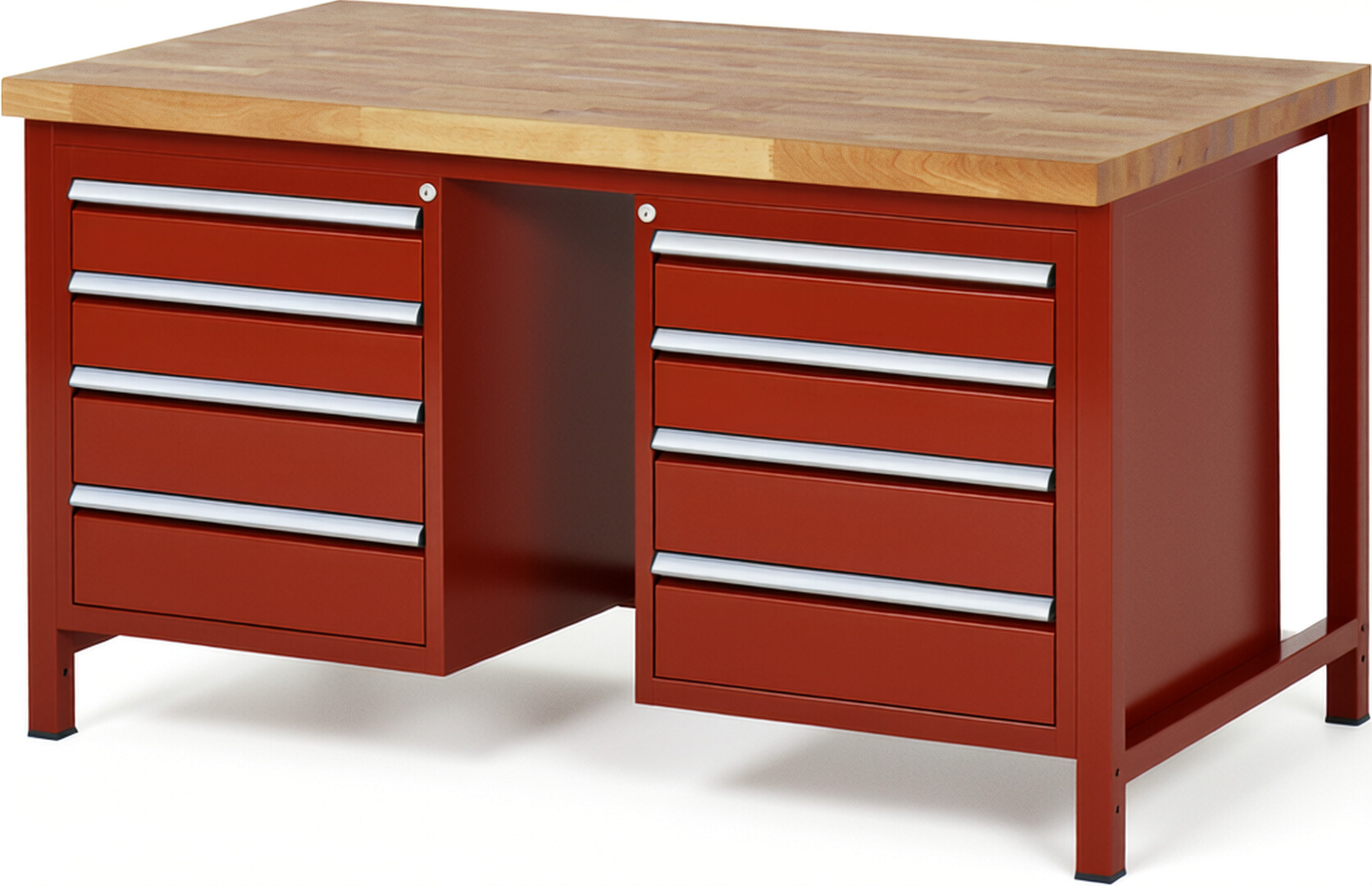 RAU Werkbank rot - Breite 150 cm - Tiefe 90 cm - Höhe 84 cm - Buche-Massiv Arbeitsplatte 40 mm