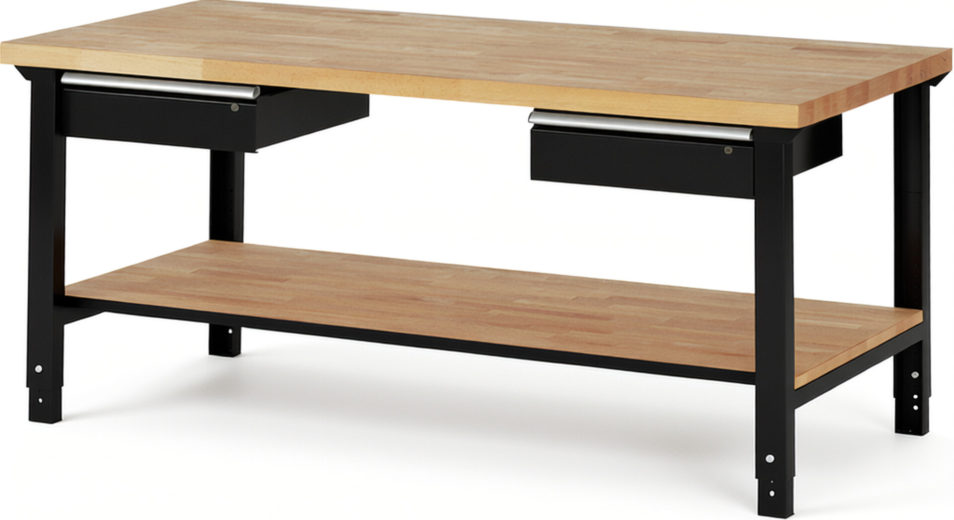 RAU Werkbank schwarz - Breite 200 cm - Tiefe 90 cm - Höhe 114 cm - Buche-Massiv Arbeitsplatte 40 mm