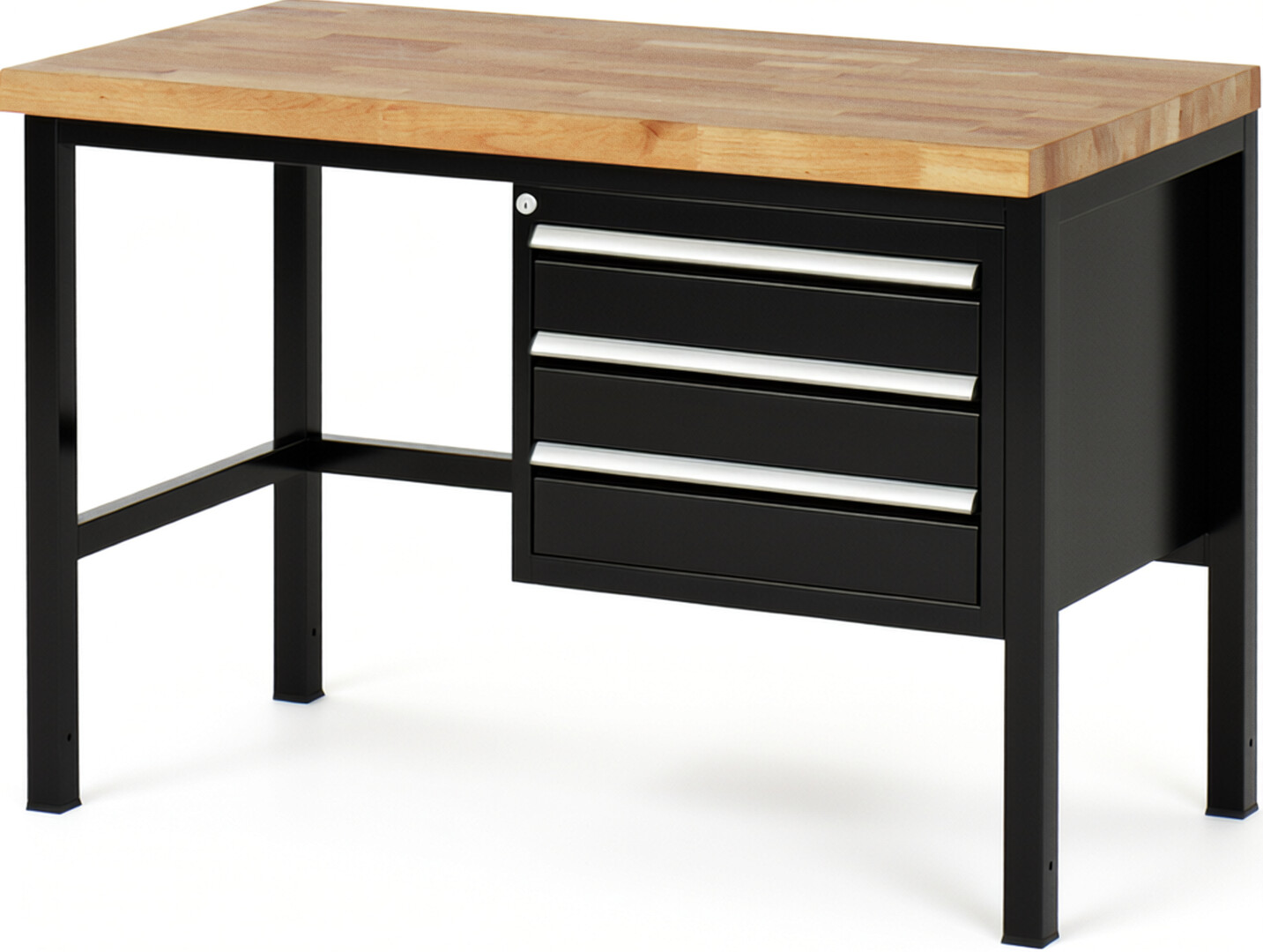 RAU Werkbank schwarz - Breite 125 cm - Tiefe 70 cm - Höhe 104 cm - Buche-Massiv Arbeitsplatte 40 mm