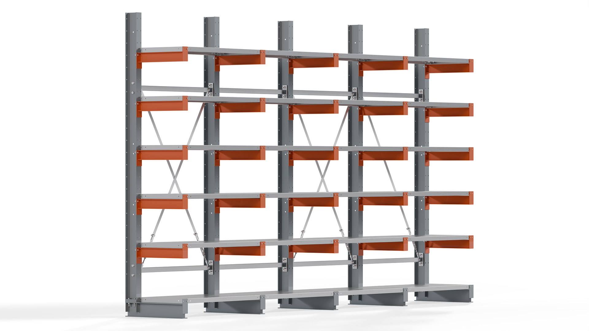 Kragarmregal KARL basic - lackiert - Breite: 400 cm - Höhe: 250 cm - Tiefe: 50 cm - Traglast je Kragarm: 870 kg - einseitig
