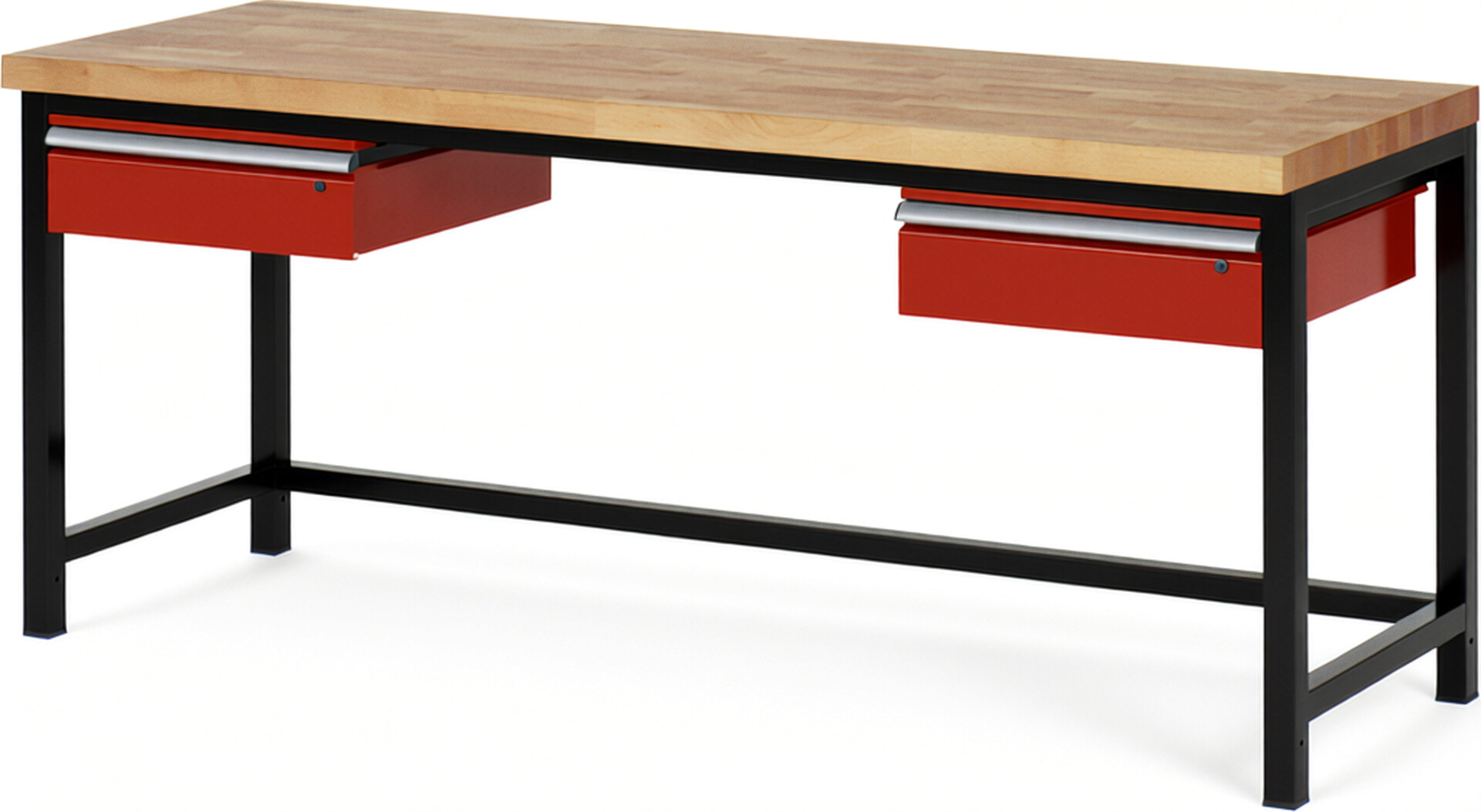 RAU Werkbank schwarz - rot - Breite 200 cm - Tiefe 70 cm - Höhe 104 cm - Buche-Massiv Arbeitsplatte 40 mm