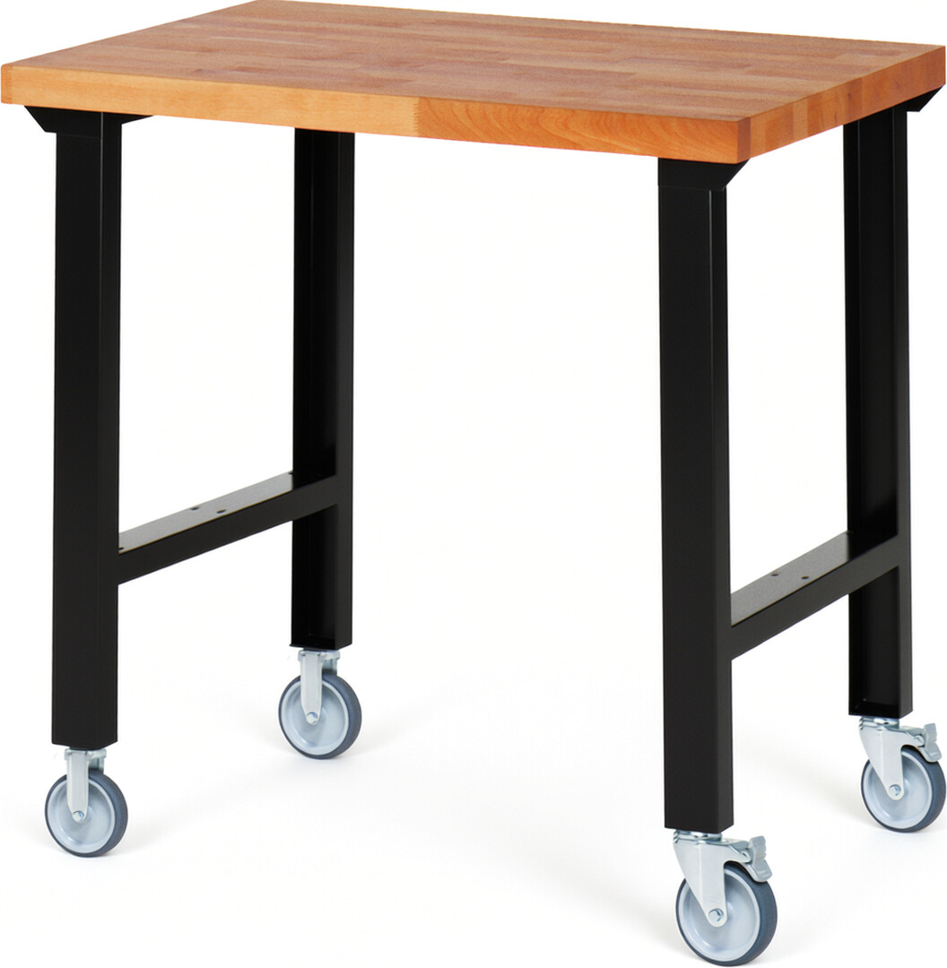 Fahrbare Werkbank Modell 7000 schwarz, BxTxH 1000x700x1000 mm,  Buche-Massiv Arbeitsplatte 40 mm