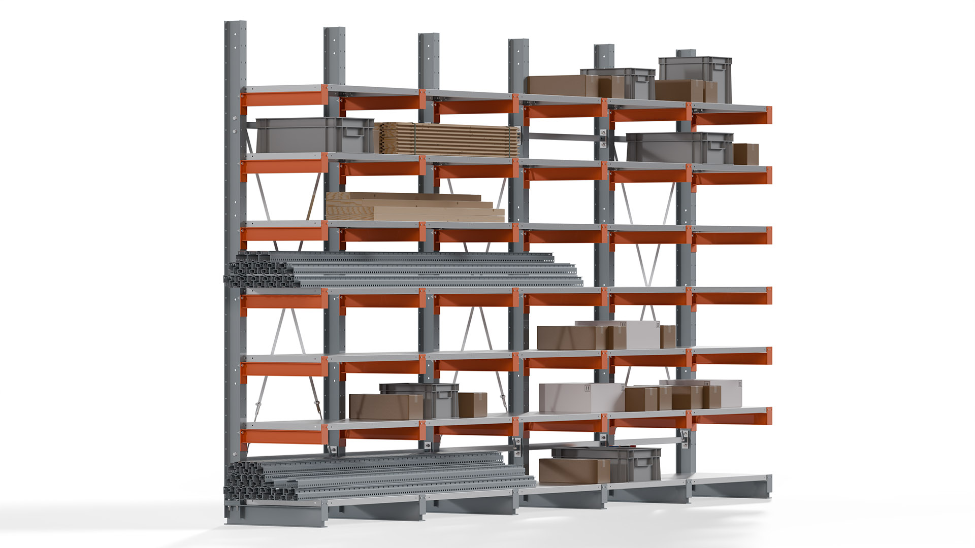 Kragarmregal KARL basic - lackiert - Breite: 500 cm - Höhe: 300 cm - Tiefe: 60 cm - Traglast je Kragarm: 730 kg - einseitig