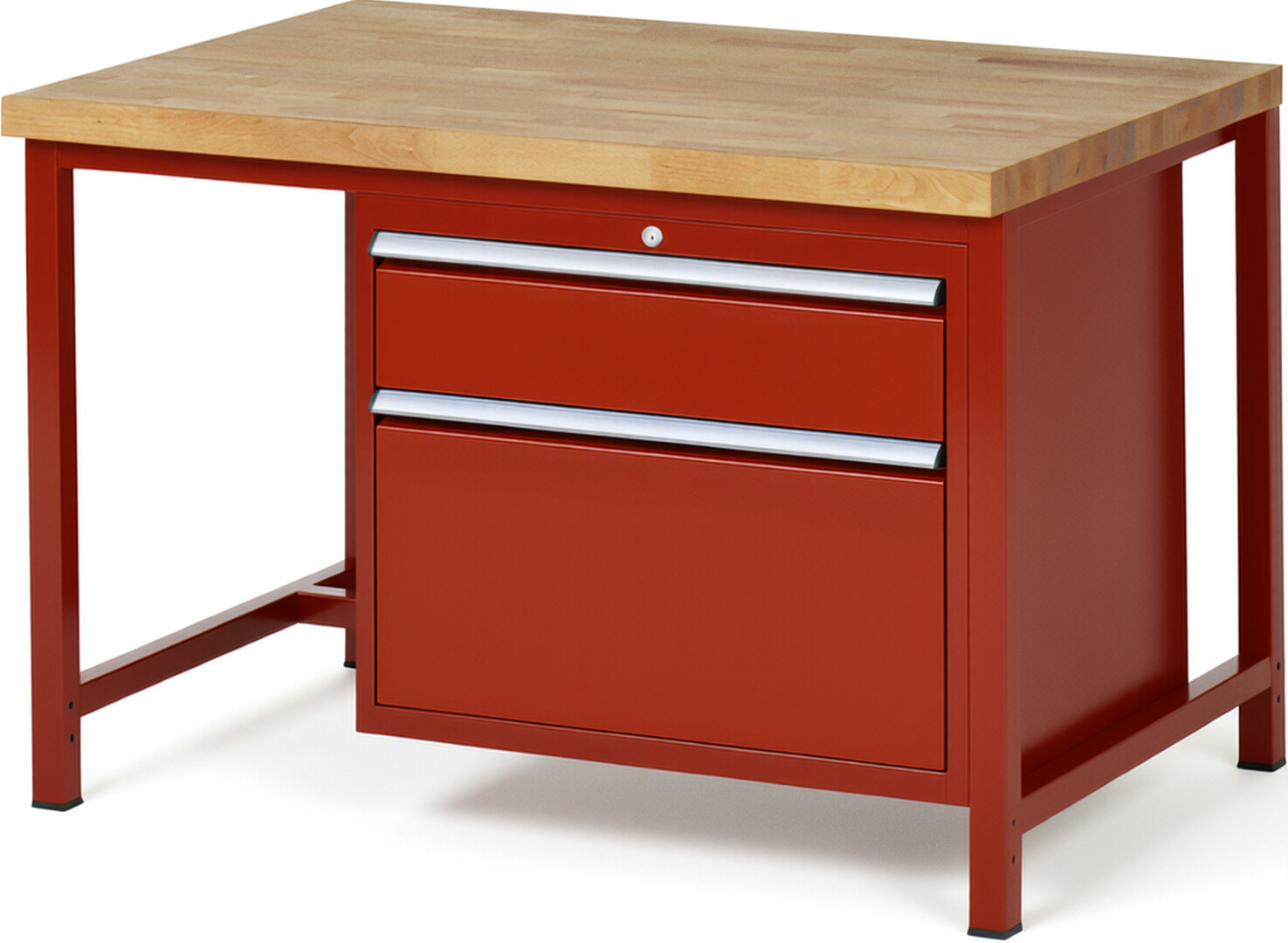 Werkbank Modell 8256 rot, BxTxH 1250x900x840 mm,  Buche-Massiv Arbeitsplatte 40 mm,  2 Schubladen mit  Vollauszug 100 % und  SoftClosing