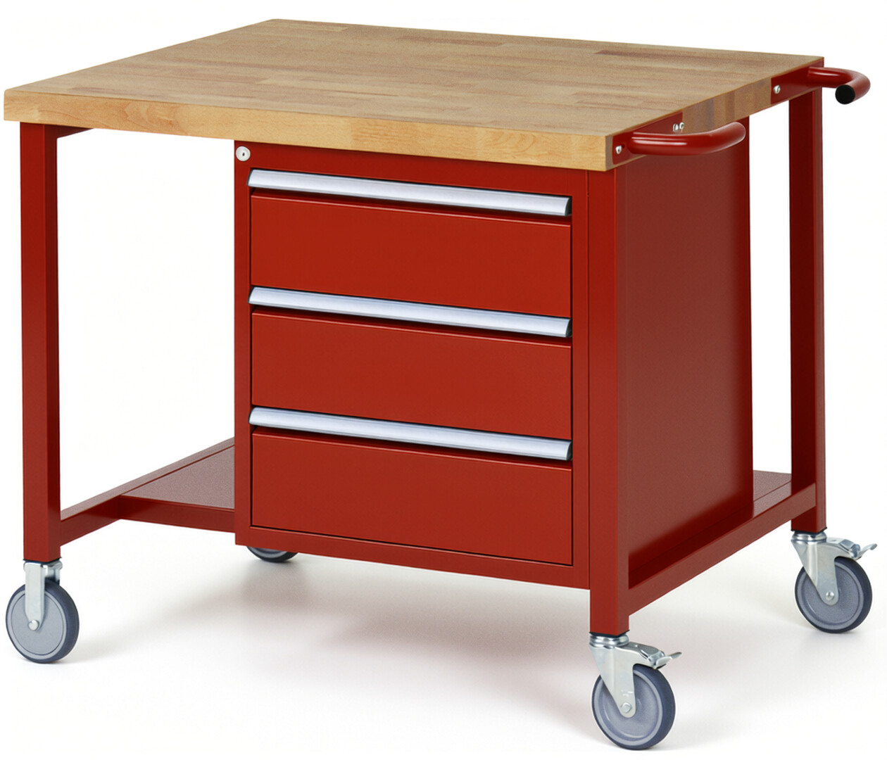 RAU Werkbank rot - Breite 100 cm - Tiefe 90 cm - Höhe 108 cm - Buche-Massiv Arbeitsplatte 40 mm