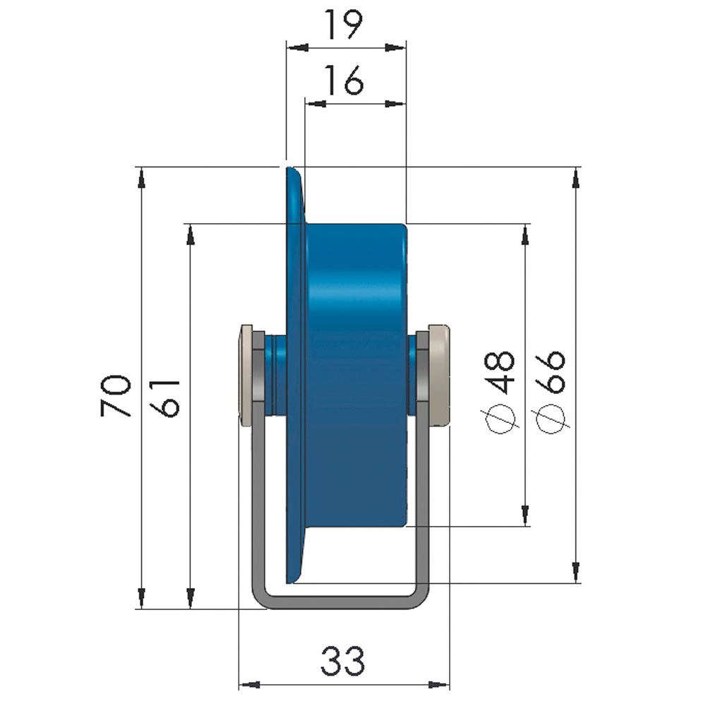 Universal-Rollenschiene, Profil 44x28x44x2 mm, verzinkt, KS-Rollen mit Spurkranz + Kugell., Traglast 10 kg/Rolle, Bauhöhe 61 mm, Achsabstand 200 mm