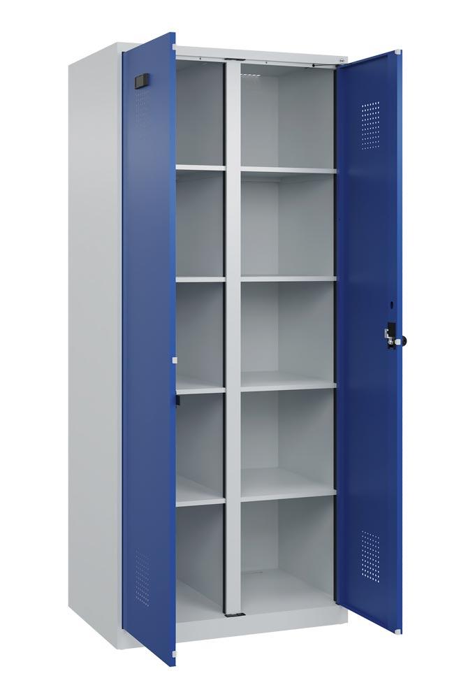 Spind, Kombischrank Premium Plus, BxTxH 800x500x1850 mm, 2 Abteile a 400 mm, Bodenstehend, Drehriegel, RAL 7035/5010