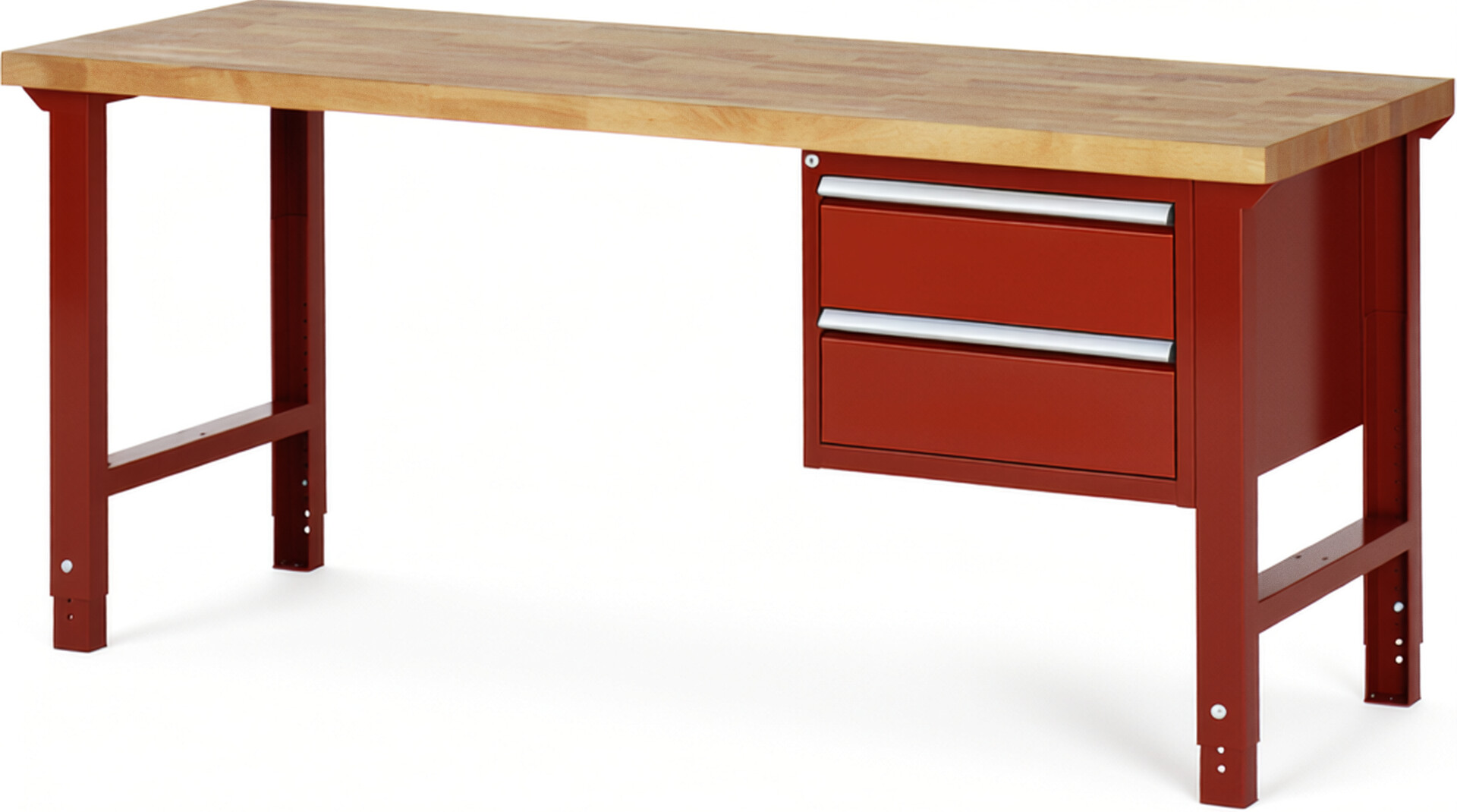 RAU Werkbank rot - Breite 200 cm - Tiefe 70 cm - Höhe 114 cm - Buche-Massiv Arbeitsplatte 40 mm