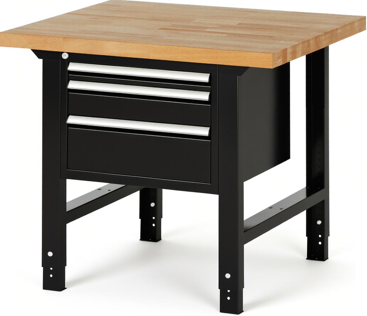 RAU Werkbank schwarz - Breite 100 cm - Tiefe 90 cm - Höhe 114 cm - Buche-Massiv Arbeitsplatte 40 mm