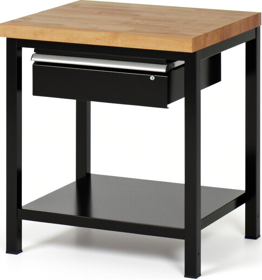 RAU Werkbank schwarz - Breite 75 cm - Tiefe 70 cm - Höhe 84 cm - Buche-Massiv Arbeitsplatte 40 mm